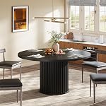Tribesigns 47.24-Inch Black Round Dining Table for 4-6 People, Modern Fluted MDF + Metal Base Kitchen Table, Sturdy Circle Dining Room Furniture, Black