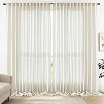 Semi Sheer Curtains 102 Inch Long - 2 Panels Faux Linen Drapes for Bedroom Living Room, Light Filtering, Privacy Protection, Rod Pocket & Back Tab, Each 52" W x 102" L-Natural