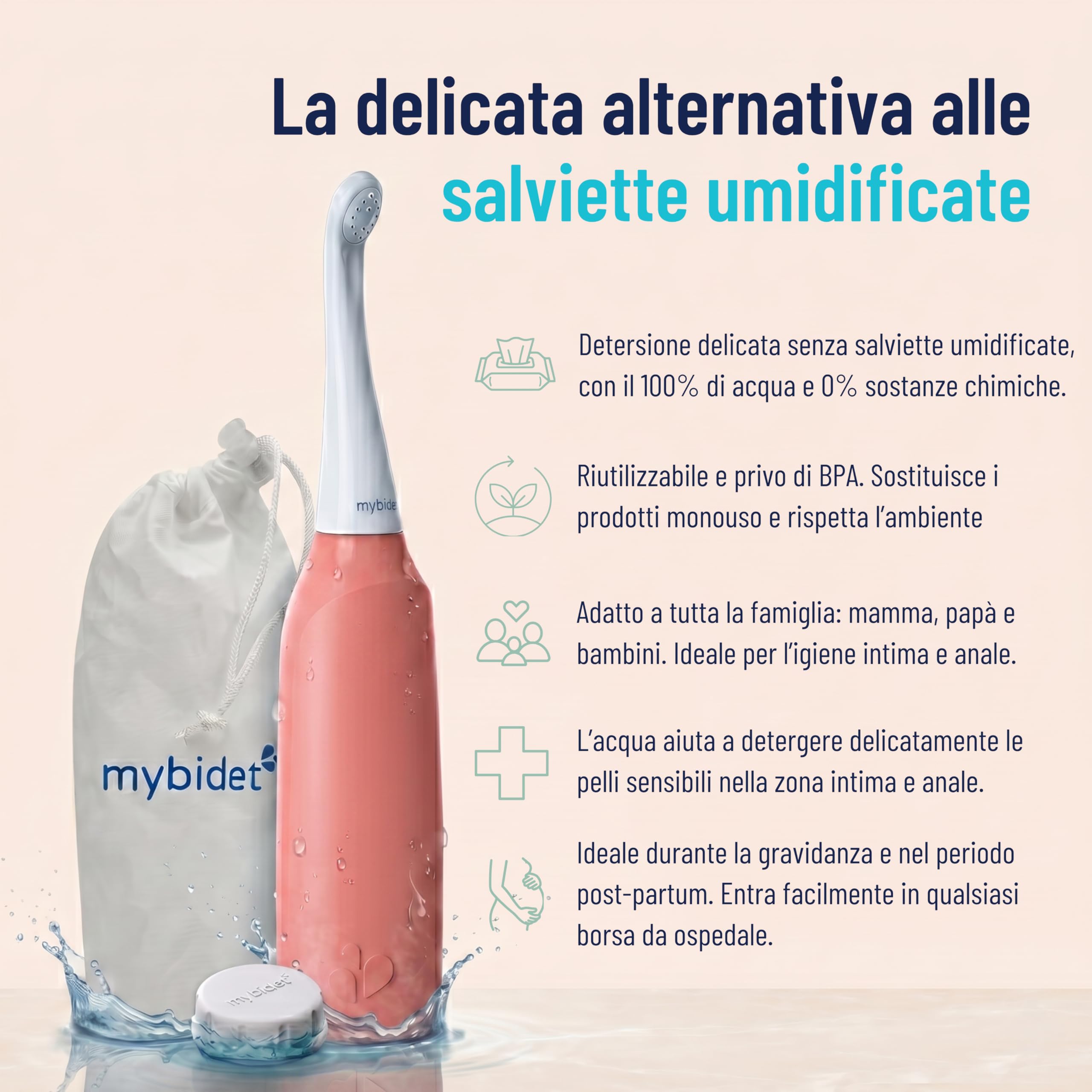 Doccia intima per glutei, risparmia 4000 salviette umidificate, 0% chimica, 100% acqua, per casa e in viaggio, senza batterie e connessioni, sostenibile
