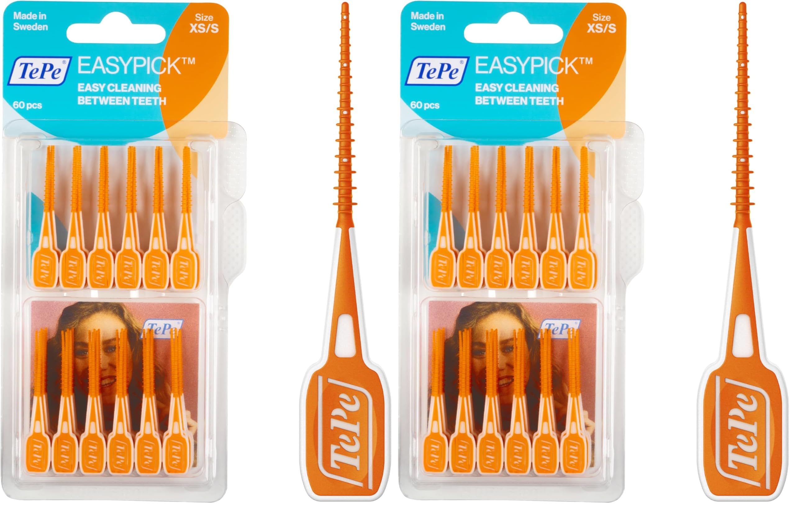 TePe EasyPick Dental Stick XS/S / 1 x 60 Stück/Für eine einfache, tägliche Anwendung zwischendurch und unterwegs (Packung mit 2)