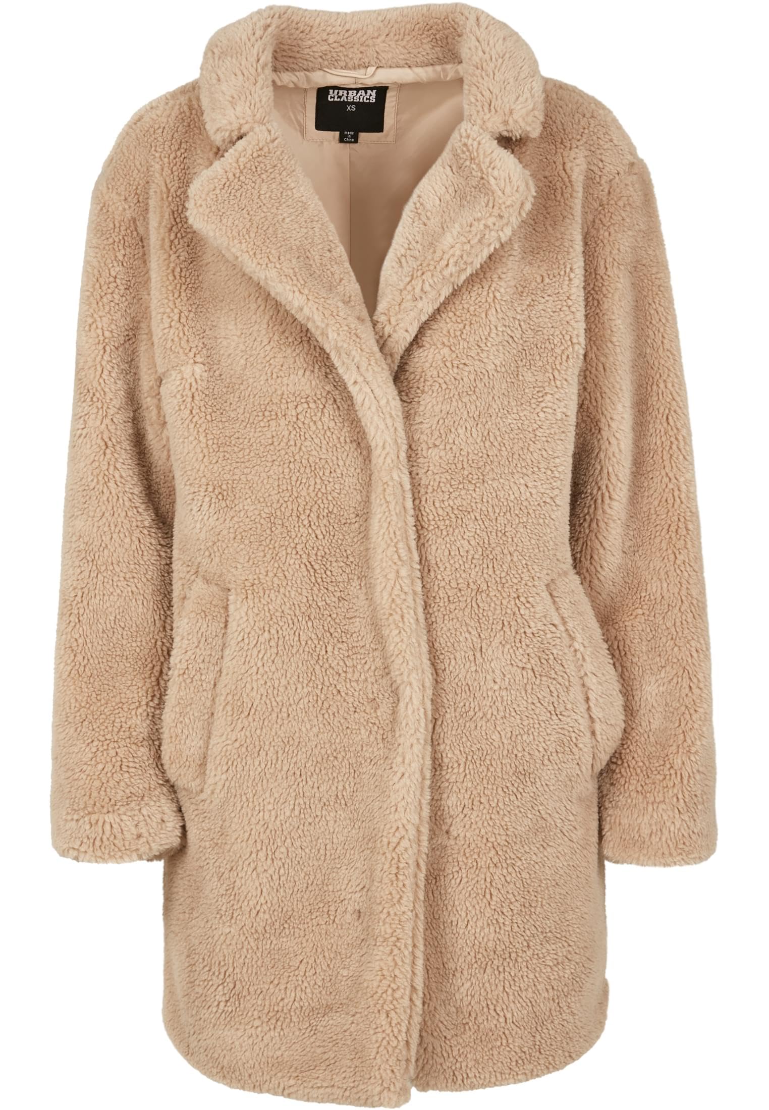 Urban Classics Damen Winter Jacke Ladies Oversized Sherpa Coat Jacket, Mantel mit Haken & Ösen-Verschluss, Größe XS bis 5XL
