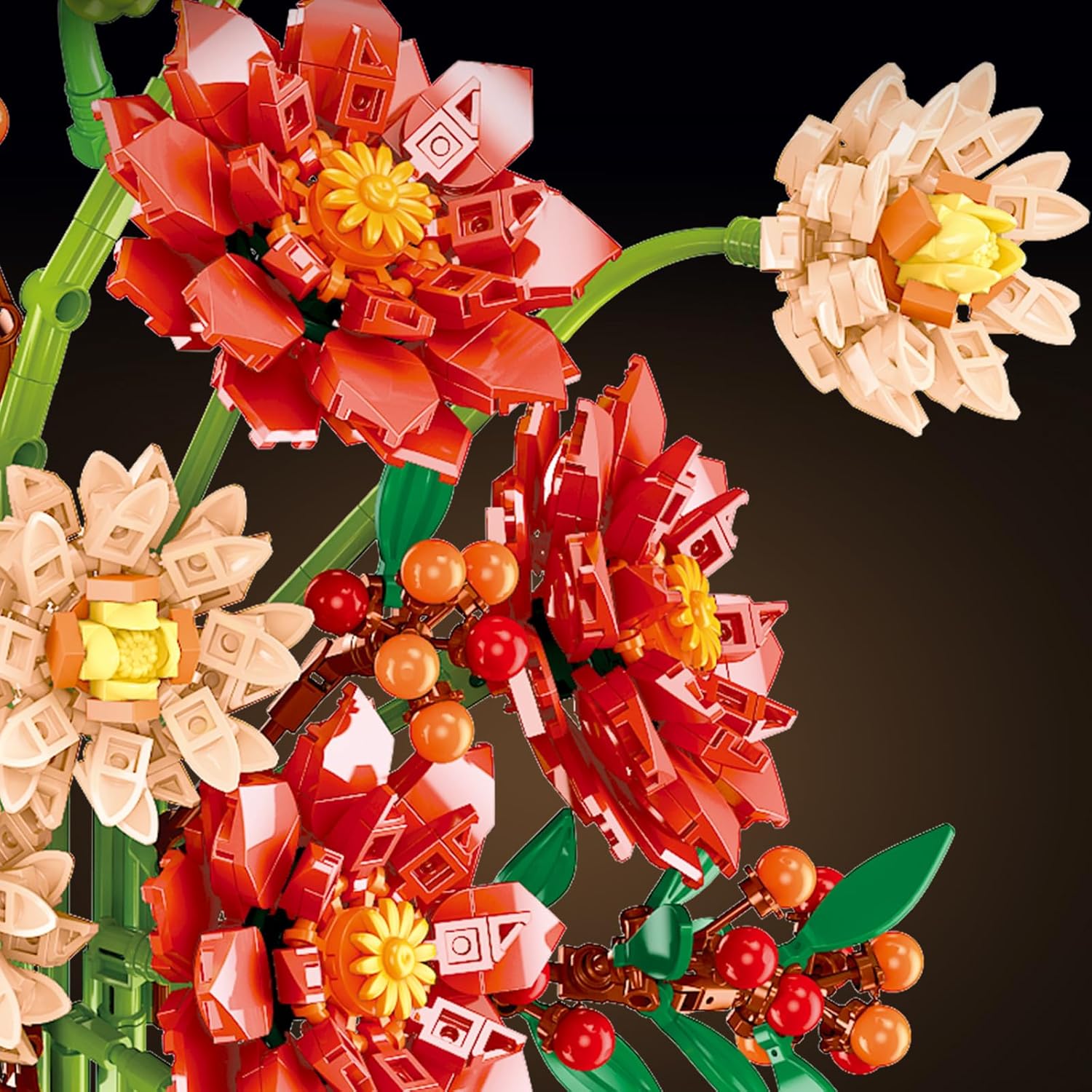 Dahlia Building Blocks Flower Arrangement, 1416 PCS Elegant Floral Display Set, Compatible with Lego Flowers, Decorative Artificial Flower Bouquet Gift for Holidays, Birthdays & Home Décor