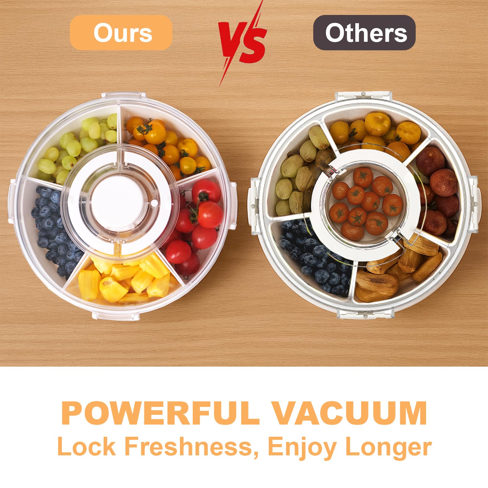 Divided Serving Tray with Lid and Handle, Vacuum Seal Snackle Box Container Keep Veggie, Fruit Snacks Nuts Fresh, Portable Charcuterie Storage for Child, Adults Travel, Party and Picnic