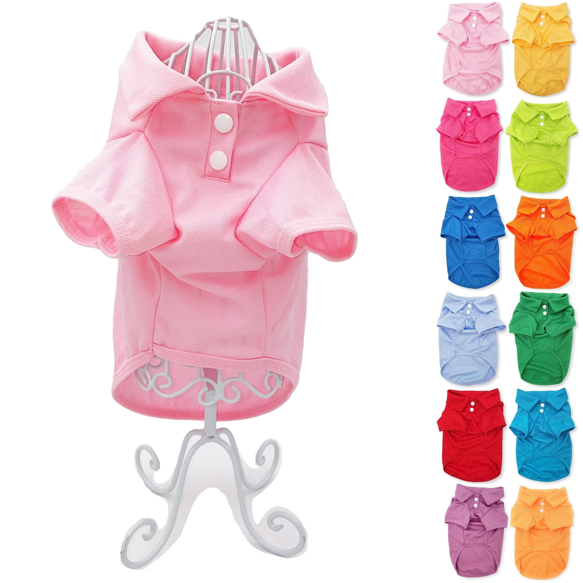 Cute Puppy Cat Dog Polo Shirt T-Shirt Solid Clothes Apparel for Small Pet (XS: Length - 10", Pink Light)