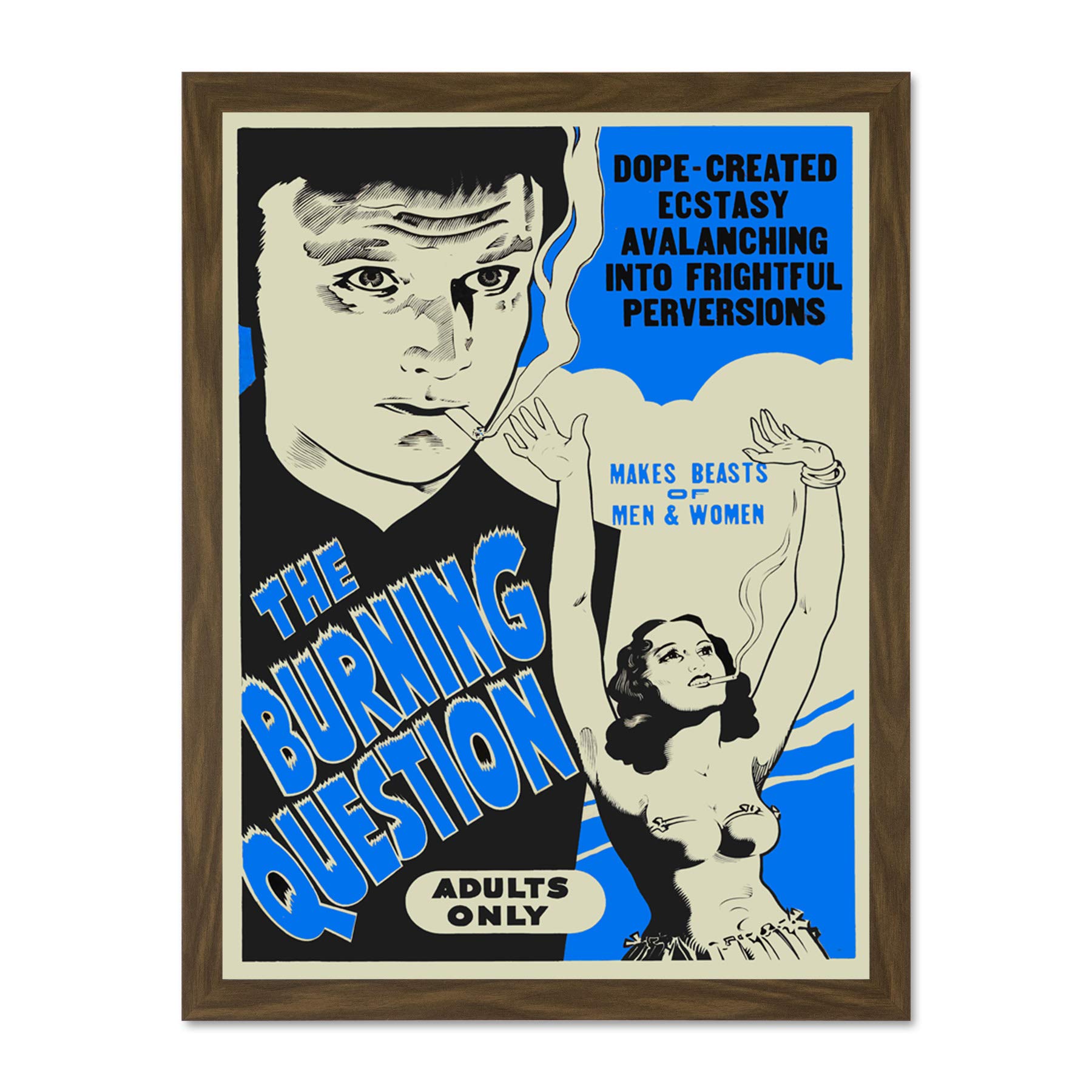 Burning Question Reefer Madness Blue Vintage Advertising Large Framed Art Print Poster Wall Decor 18x24 inch