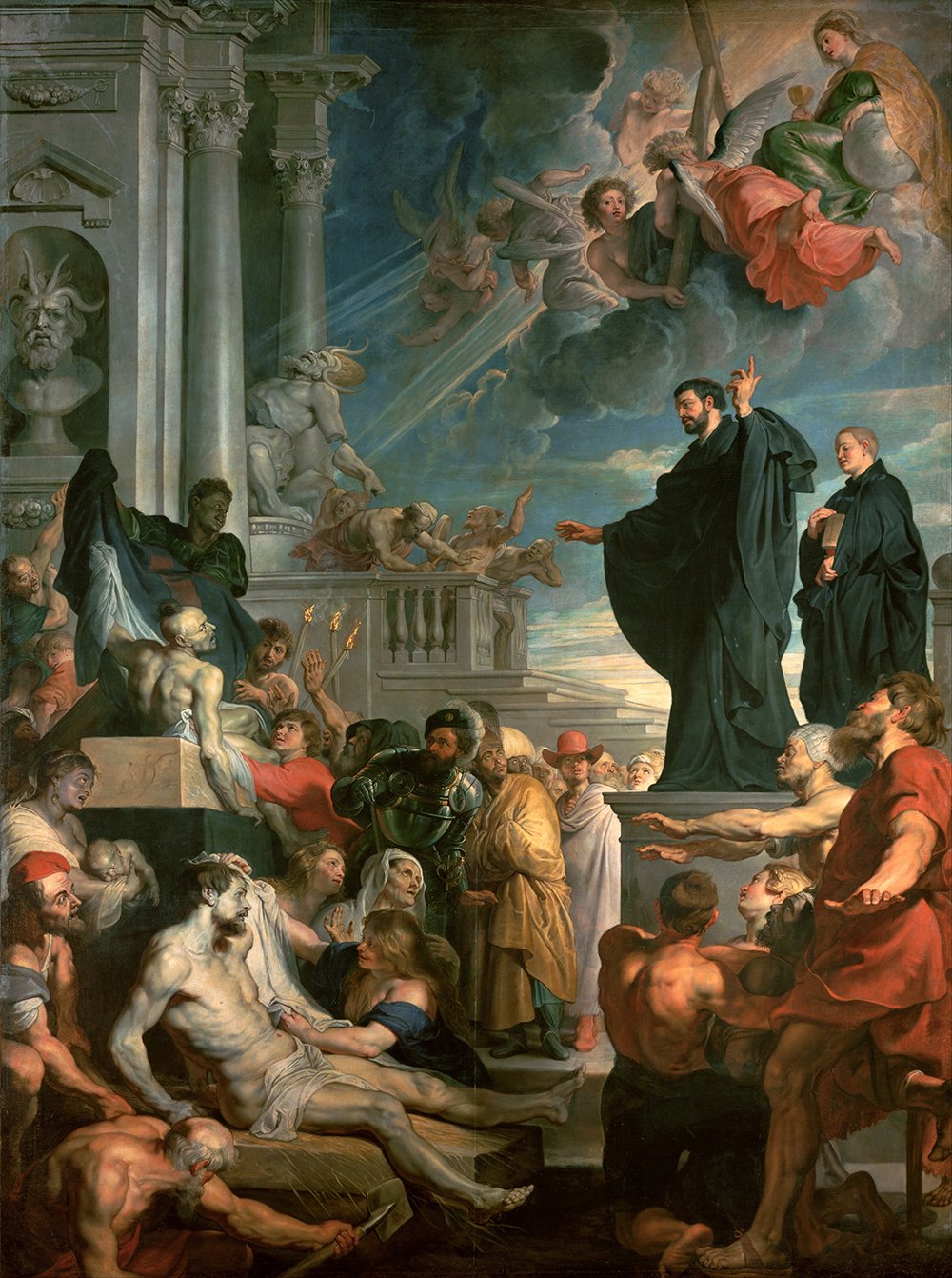 Lienzo Los milagros de San Francisco Javier de Rubens en marco marrón para decorar su salón