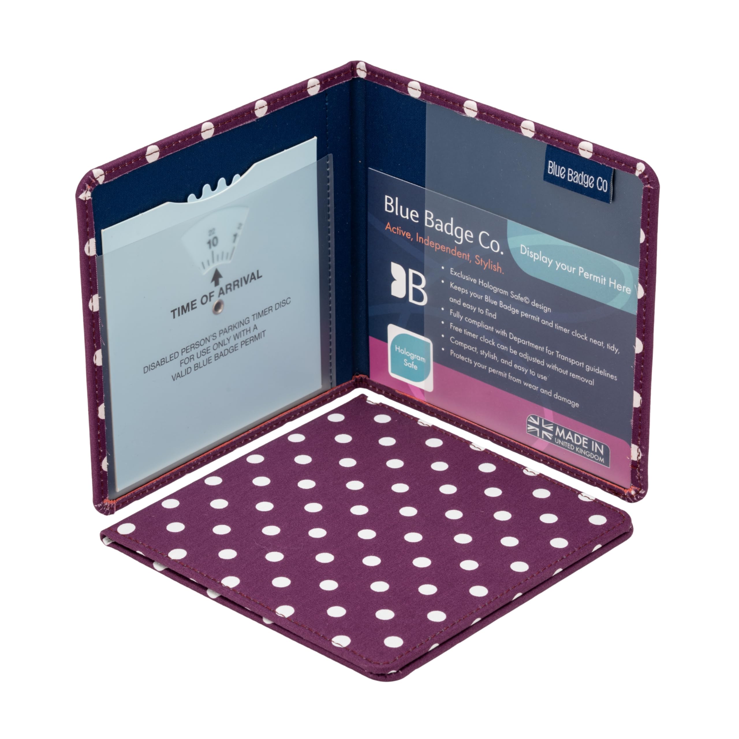 Blue Badge Co Grape Spotty Hologram-Safe Wallet, Disabled Parking Permit Cover Holder Includes Timer Clock, Disabled Badge Holder for Car