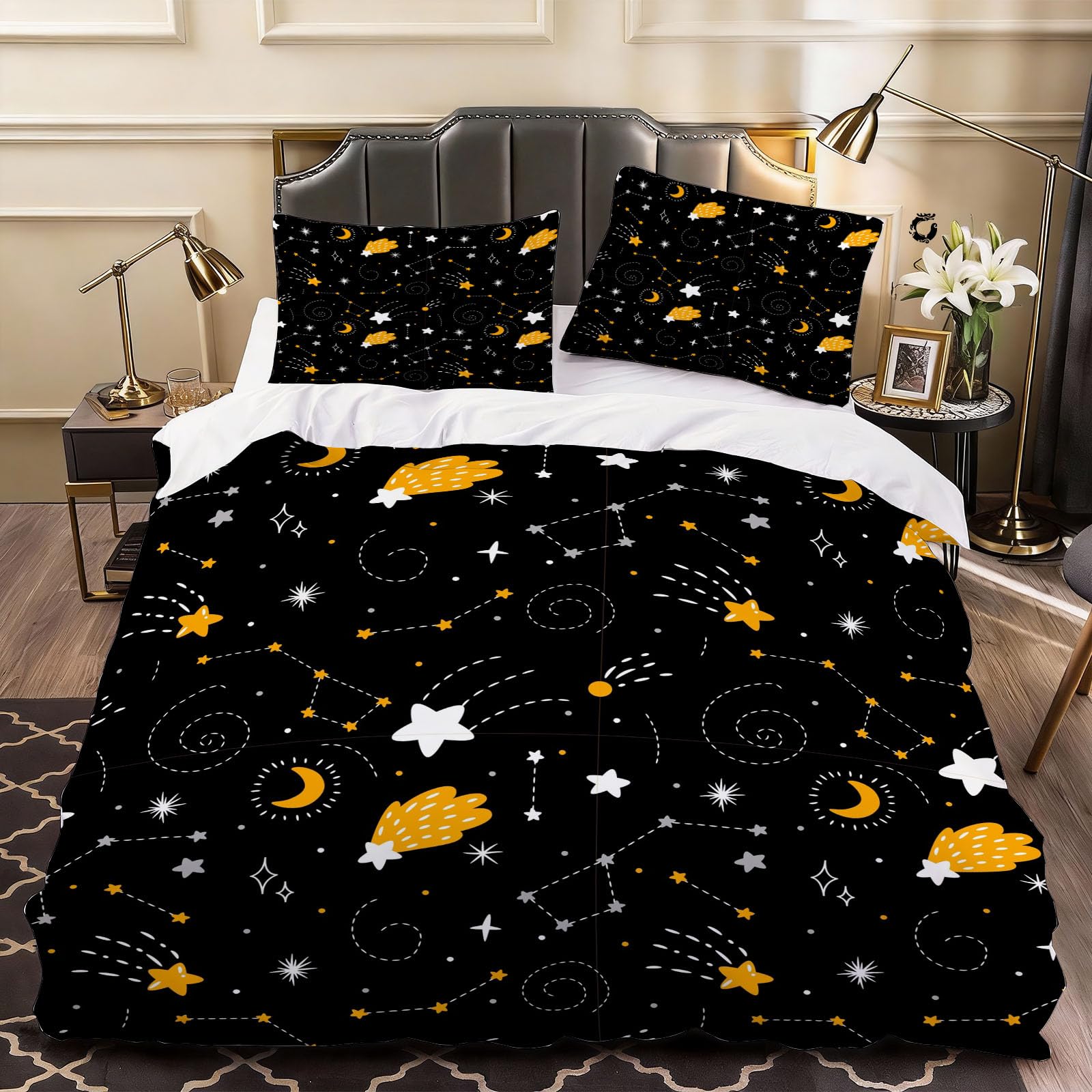 3D Constellation Galaxy Duvet Cover Child Bedding Double Bed Set, Soft Microfiber Comforter Cover Printed with Zipper Closure Quilt Coverr 200x200 cm and 2 Pillowcases