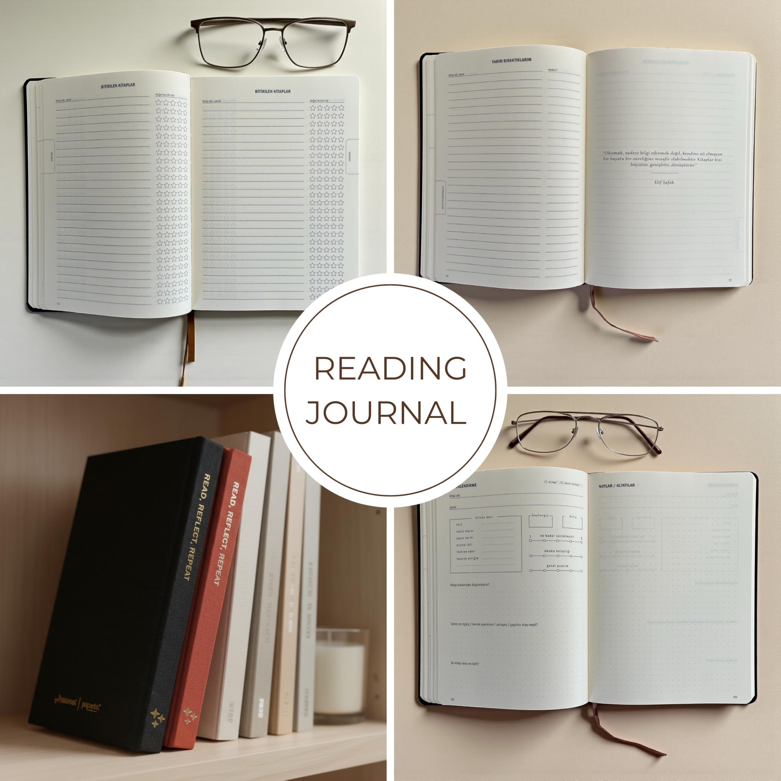 Fark Tanıtım Okuma Günlüğü – A5 Sert Kapa­klı “Reading Journal, 100 Kitap İncelemesi, Günlük Okuma Takibi (Siyah)