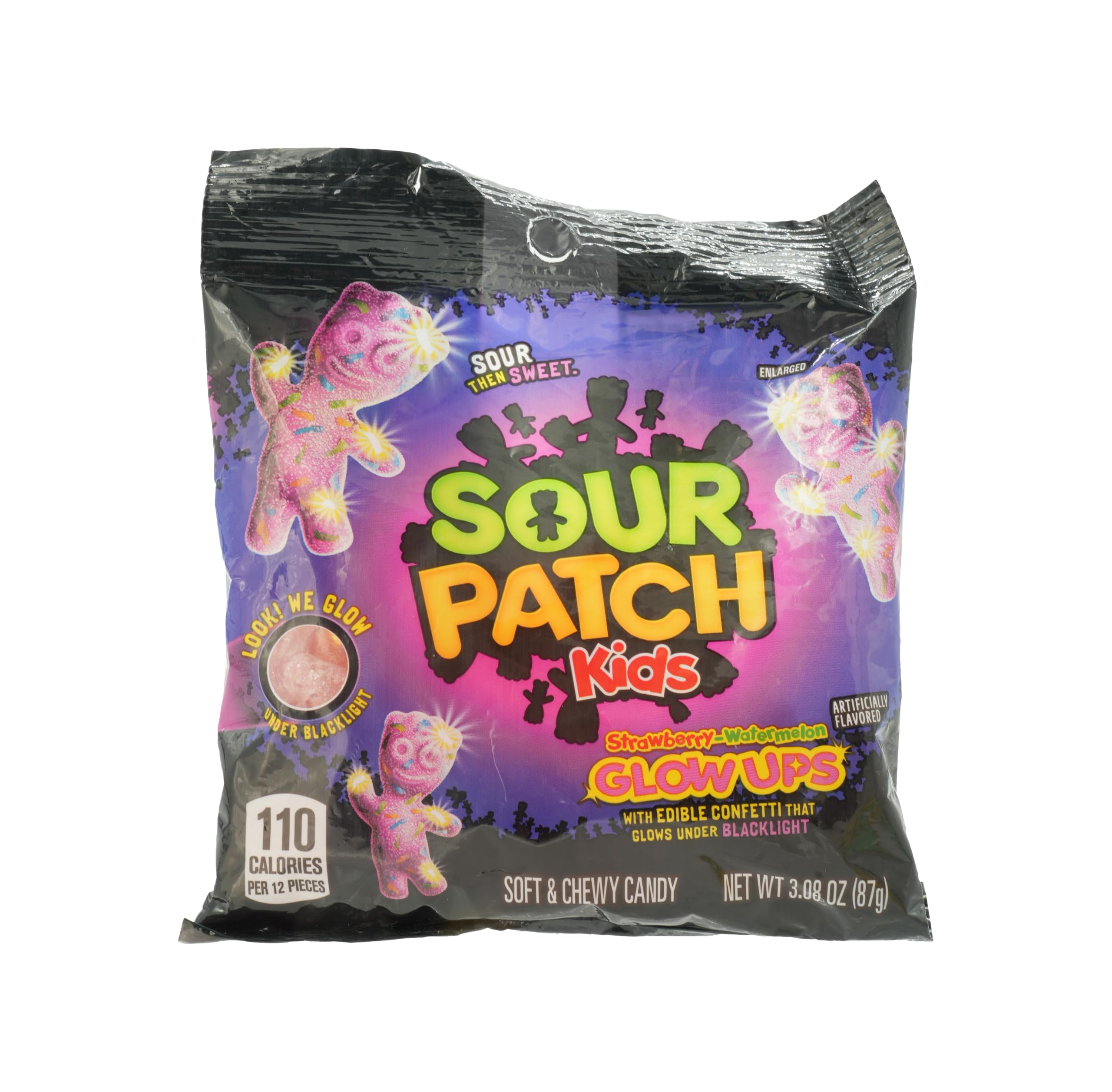 SOUR PATCH KIDS Glow Ups Strawberry Watermelon | Edible Confetti Glows Under Blacklight | Sour Then Sweet | Soft & Chewy Candy