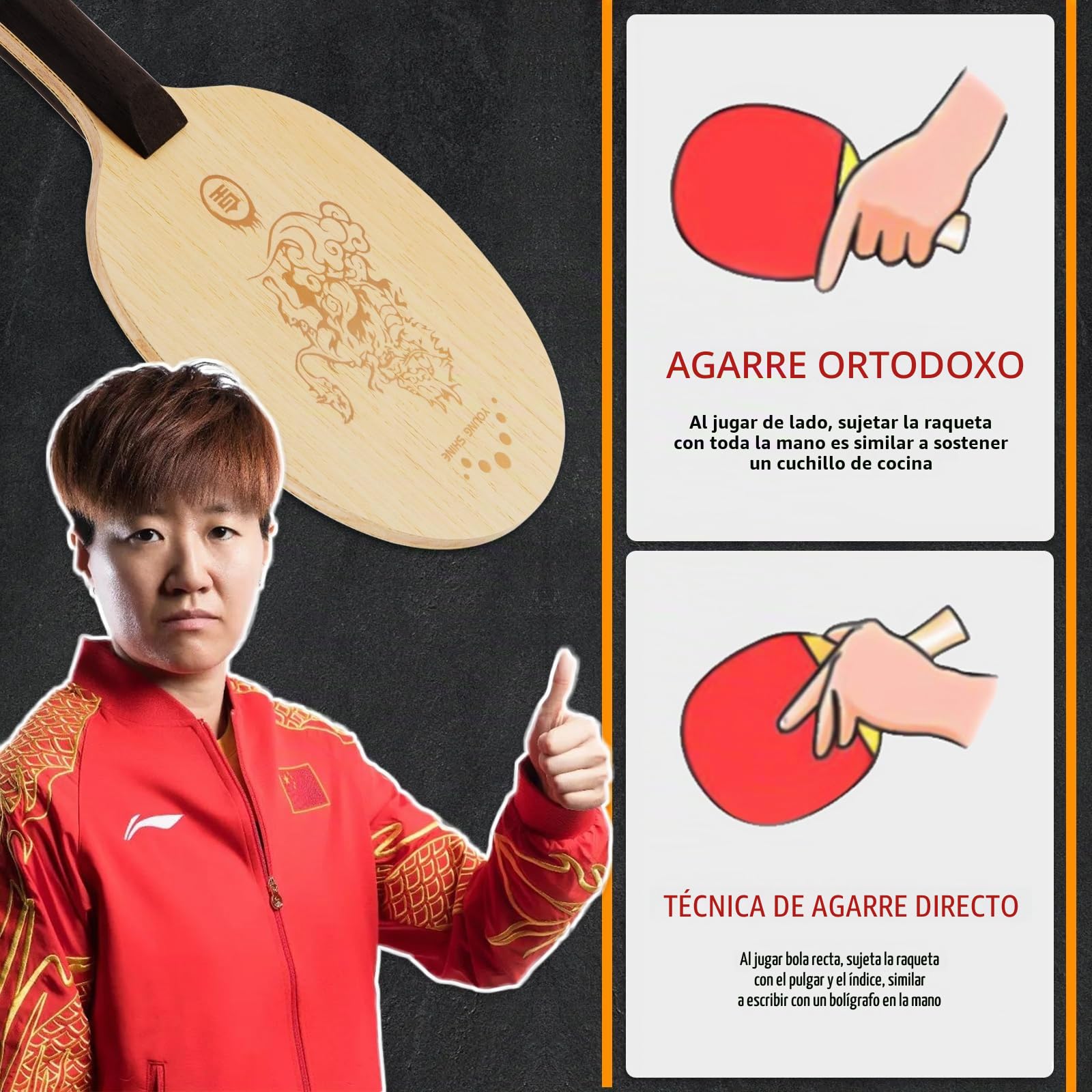 YAN-Huang - Pala de ping pong profesional, raqueta de tenis de mesa de carbono arilato externo, para jugadores intermedios y avanzados o entusiastas del tenis de mesa (raqueta individual)