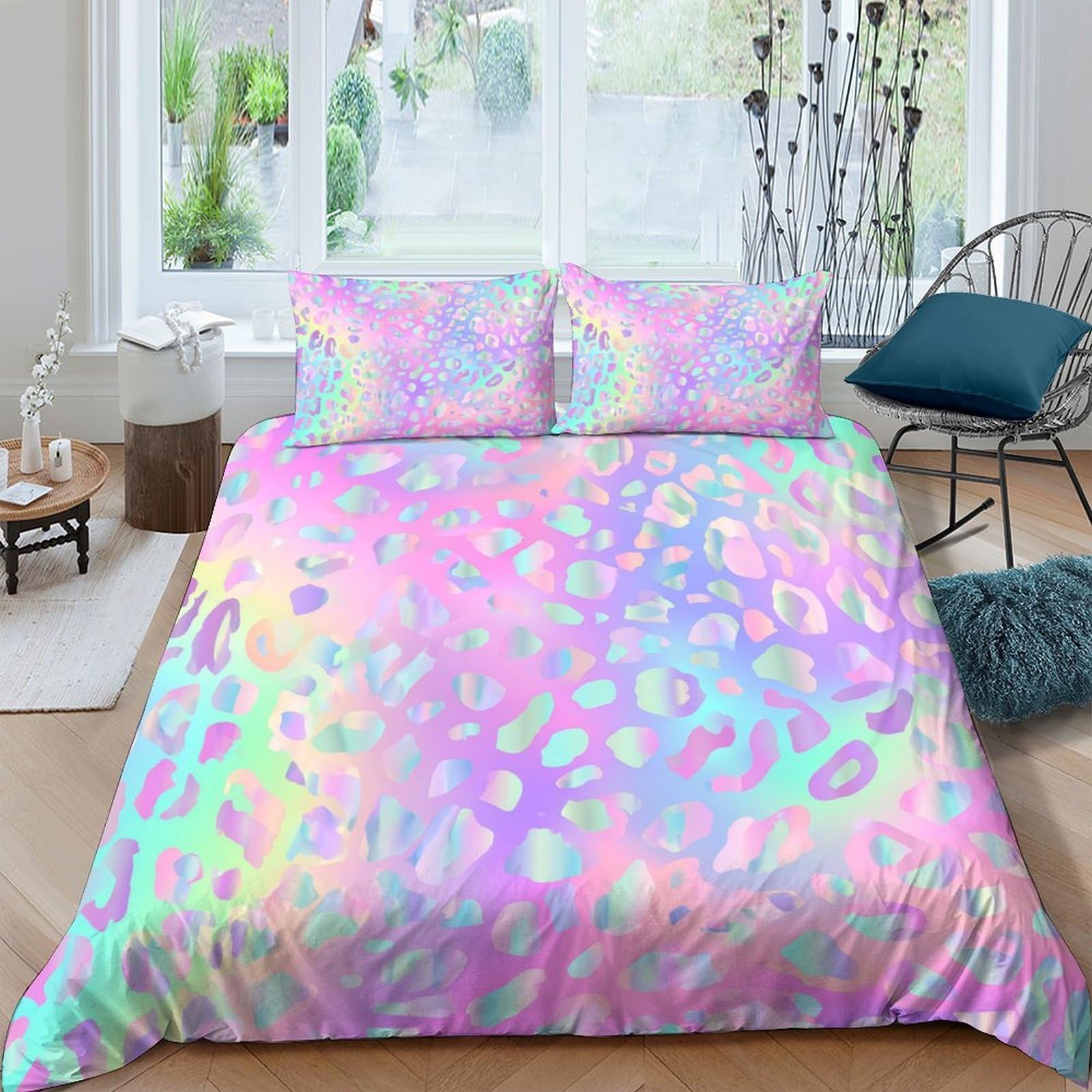 Ctjqhvkz Style-8 3D Printed Pastel Leopard Fitted Sheet Microfiber Soft Gradient Rainbow Mattress Cover For Bedroom Dorm Decorative Protection Single（135X200cm）