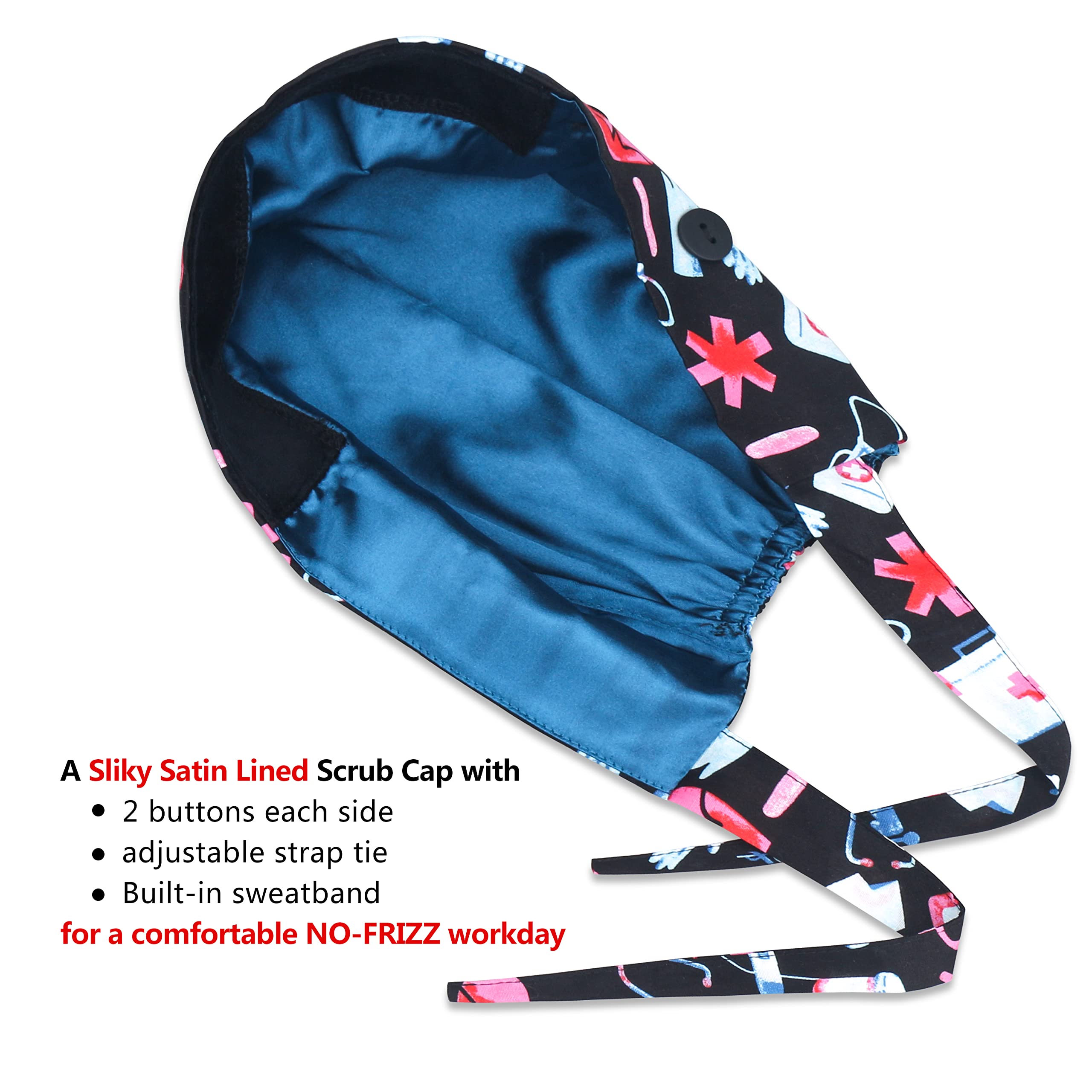 ABAMERICA Working Cap with Button Long Hair, Adjustable Working Hat Ponytail Holder, Tie Back Hats for Women, One Size