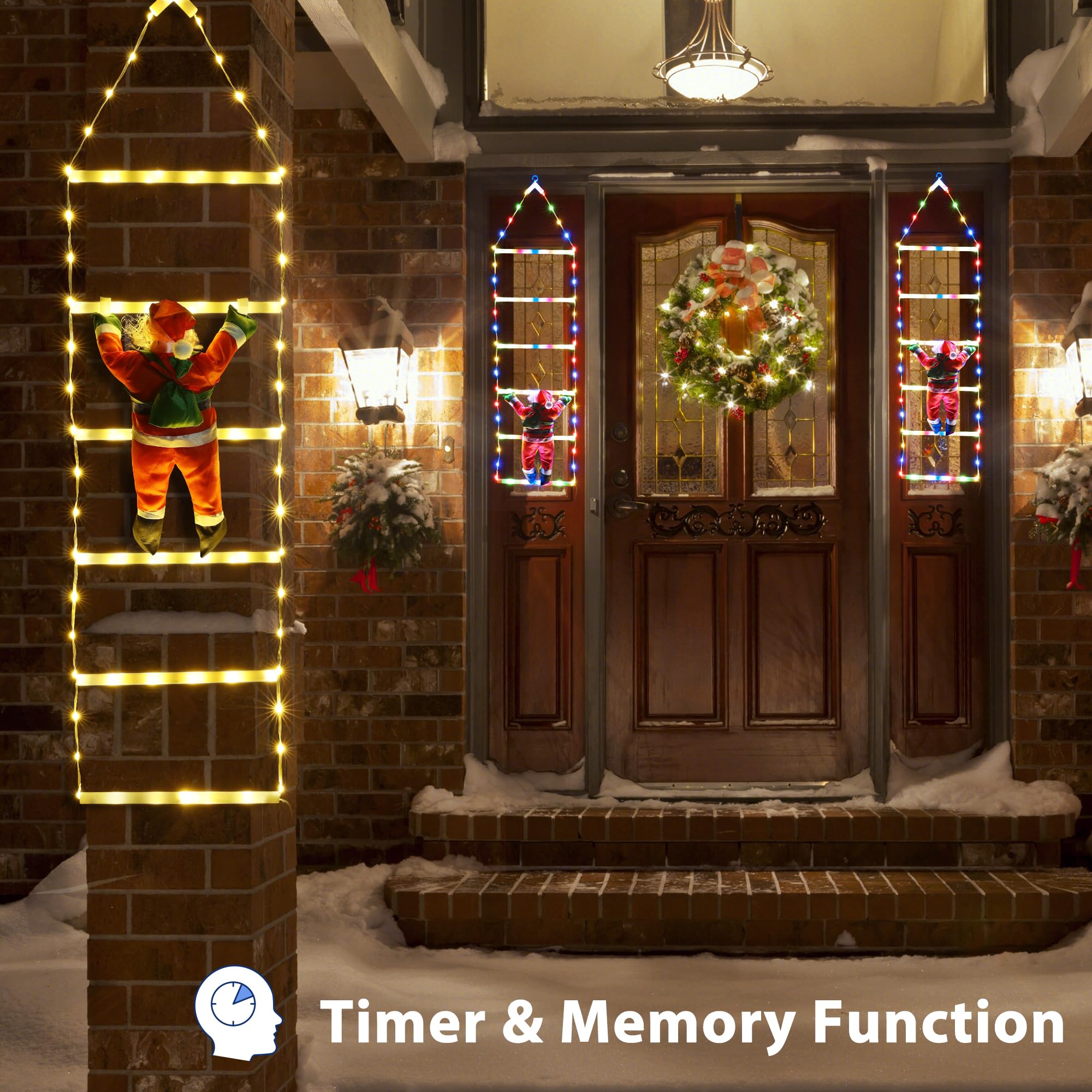 Geemoo 0.75M Luci Decorazioni 98 LED Scala Babbo Natale, Addobbi 8 modalità, Funzione Timer e Memoria, Luci Natalizie per Finestra Esterno ed Interno Bianco Caldo