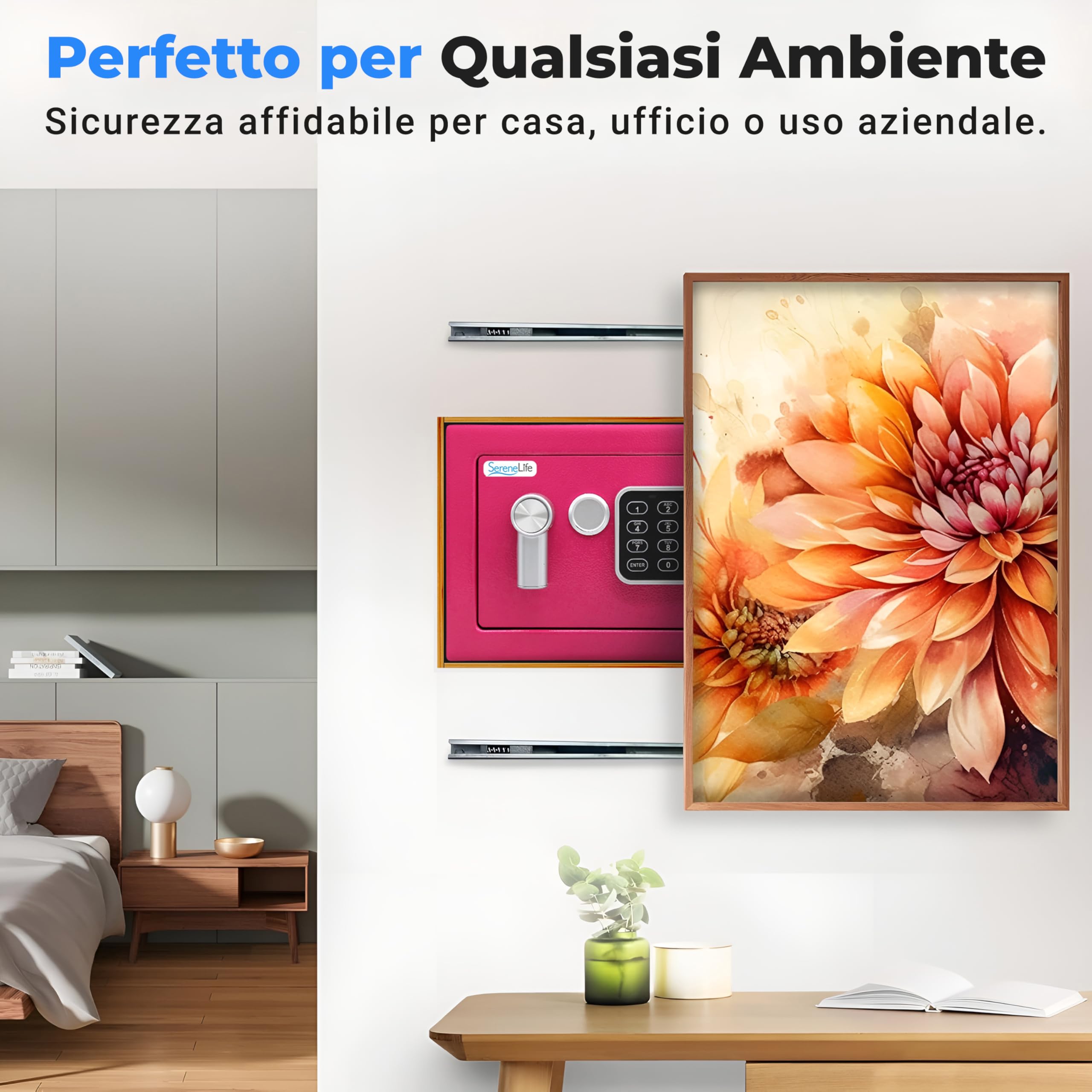 SereneLife Cassaforte, Cassaforte Piccola Elettronica, Cassetta di Sicurezza 23x17x17 cm, Codice Digitale, 2 Chiavi, per Casa, Ufficio, Denaro, Gioielli, Armi, Montabile a Muro, Pavimento, Rosa
