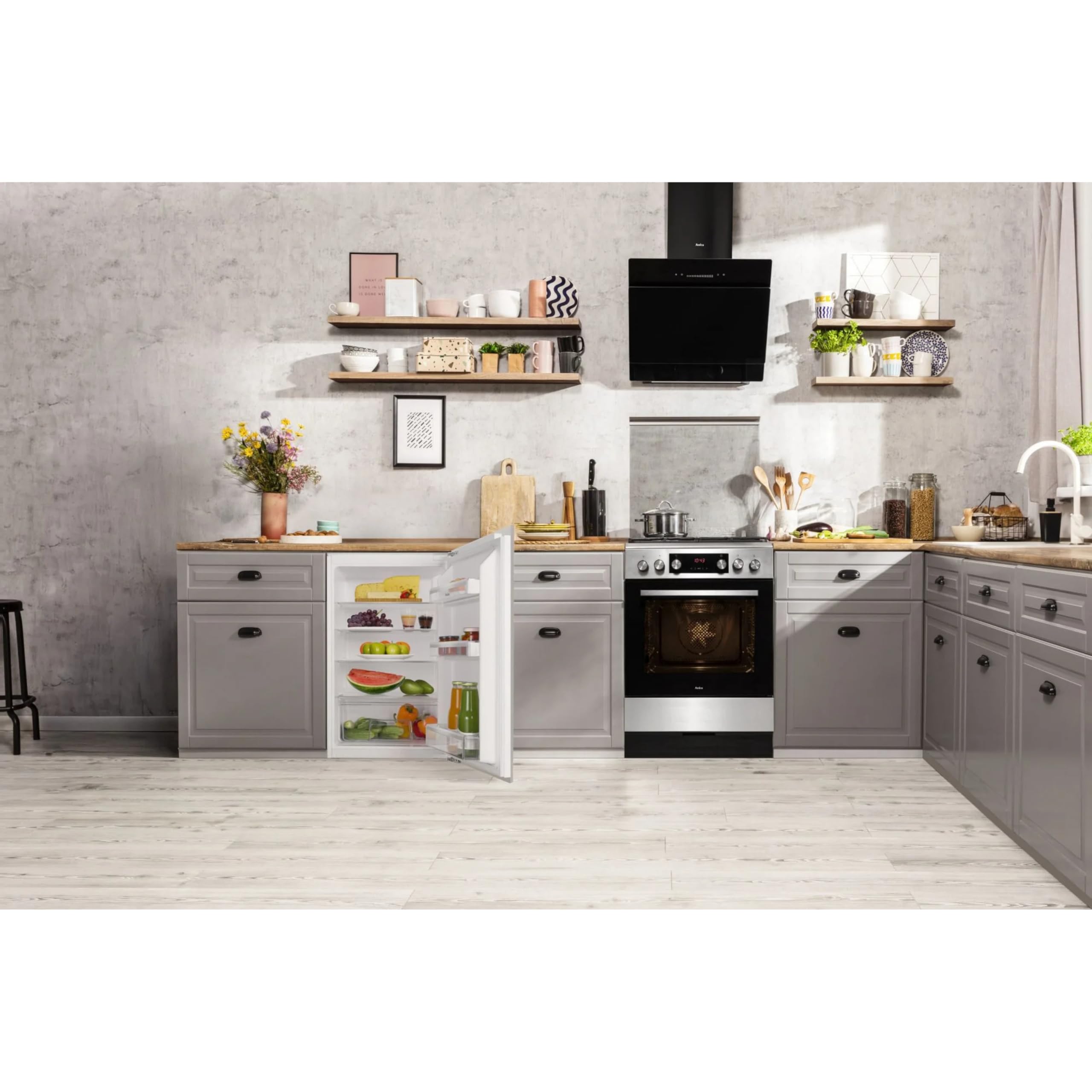Amica Einbau‑Vollraum‑Kühlschrank Festtür‑Technik 880 mm Nische elektronische Steuerung Inverter‑Motor LED Beleuchtung 87,1 x 54 x 54 cm – Einbaukühlschrank