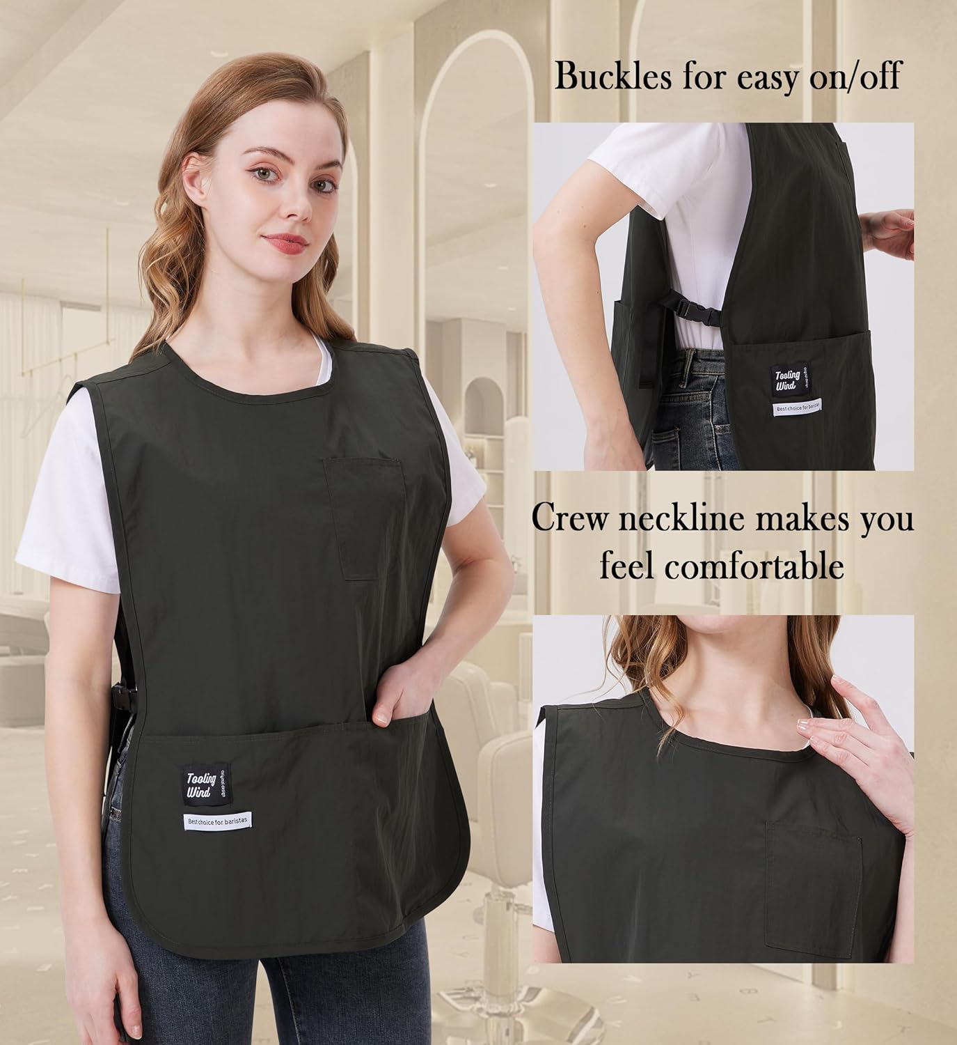 Nanxson Waterproof Cobbler Apron for Women with Pockets Barber Smock Buckle Design Hair Stylist Apron for Kitchen Garden Men - Image 7
