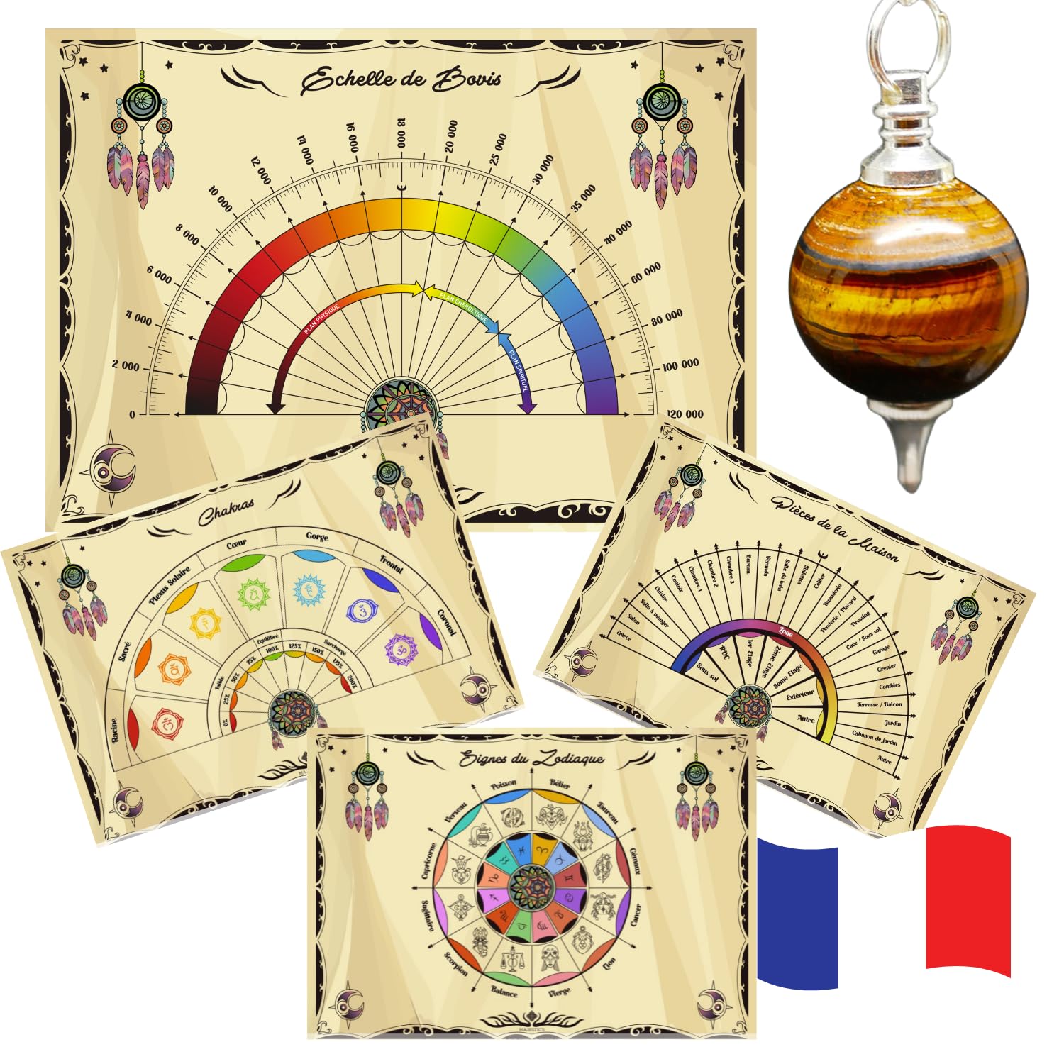 Pendolo Divinatorio In Occhio Di Tigre - Goccia D'Acqua In Pietra Naturale - Radioestesia E Reiki - Con Astuccio E Catena 18 Cm