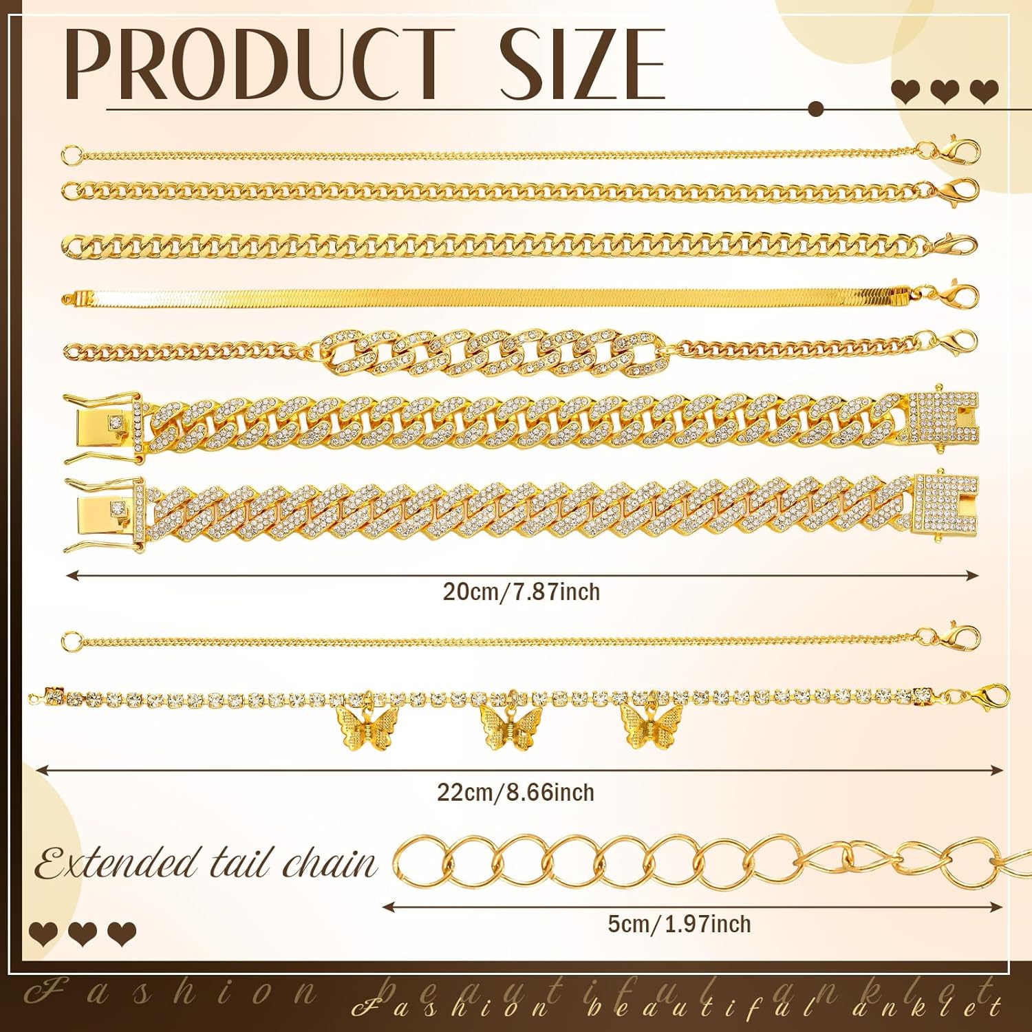 Quelay 10 Pcs Gold Ankle Bracelets for Women Waterproof 14k Plated Layered Cuban Link Anklets Adjustable Beach Foot Bracelet for Women Jewelry Gifts Halloween Cosplay - Image 4