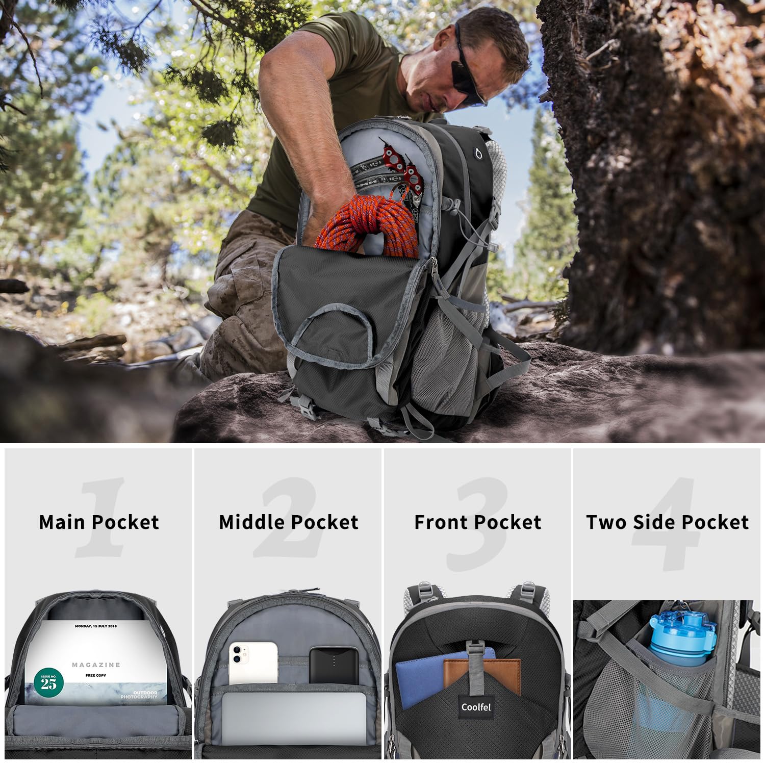 Zaino Trekking 40L, Ultraleggero Impermeabile Zaino da Viaggio con Copertura Antipioggia per Escursione Escursionismo Campeggio, Uomo e Donna