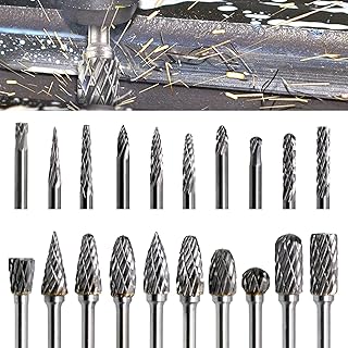 Carbide Burr Set 1/8" Shank, 20Pcs Double Cut Carbide Burr Set for Grinding Machine Drill, Tungsten Carbide Rotary Deburring Tool Set for Metal Carving Wood Working Engraving Polishing