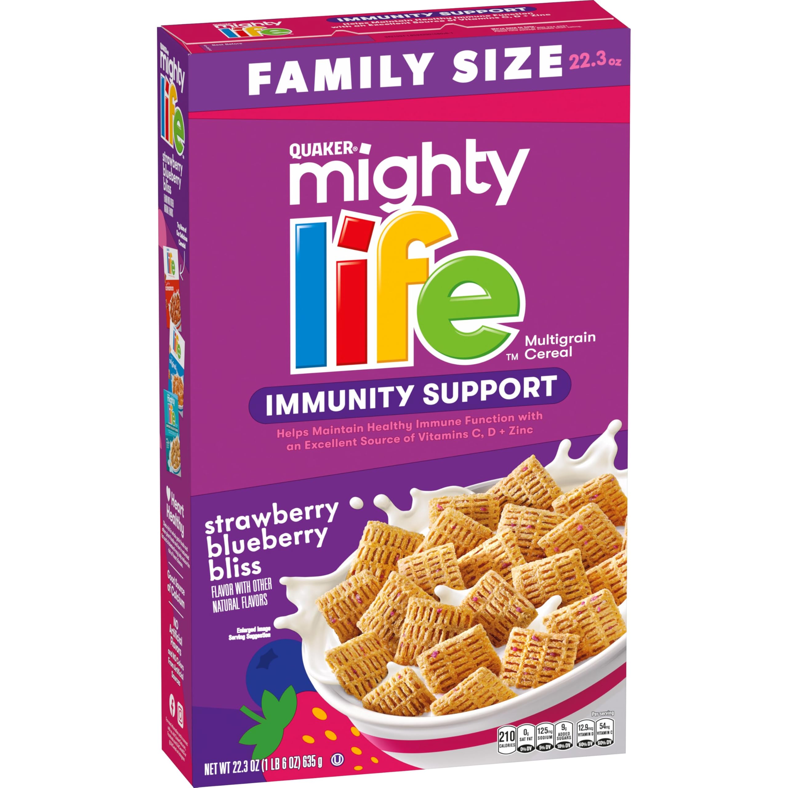 Mighty Life Multigrain Cereal, Strawberry Blueberry Bliss, Immunity Support, 22.3 Oz Family Size