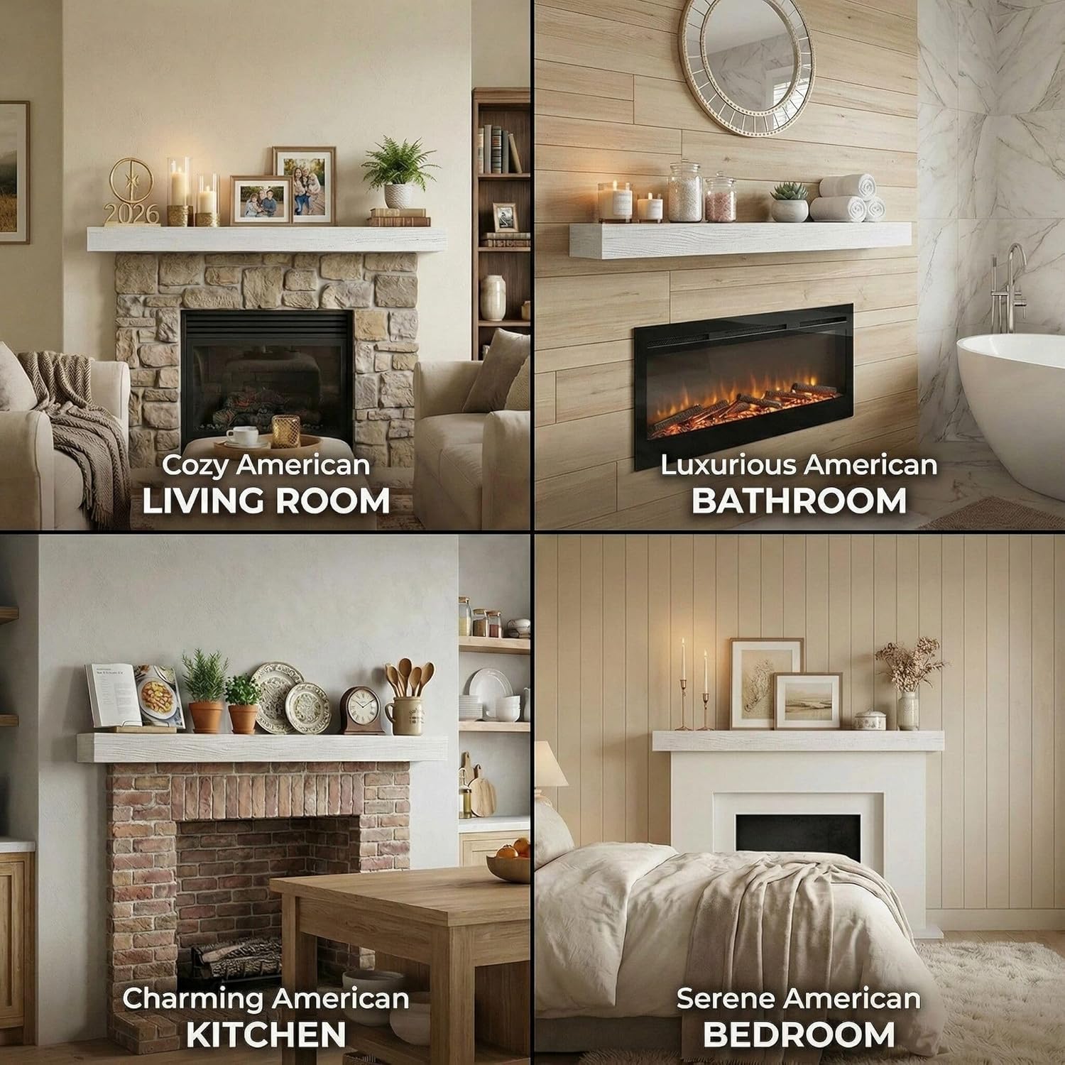 60 Inch Solid Wood Fireplace Mantel Shelf - 110 LBS Capacity, Easy to Install | Modern Farmhouse Floating Shelf with Hidden Brackets, Water-Resistant Classic White for Living Room, Kitchen