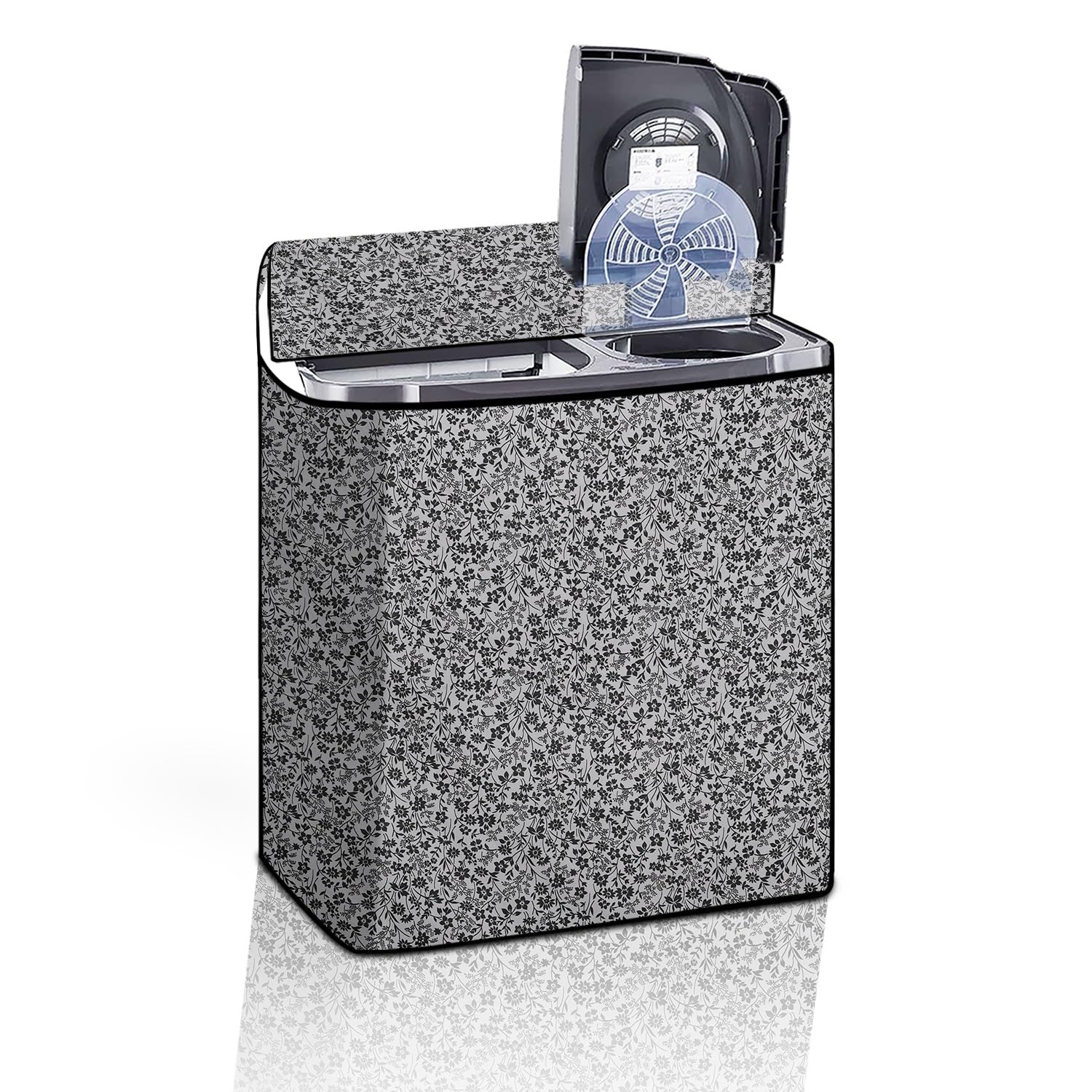 The Furnishing Tree Semi-Automatic Top Load Washing Machine Cover | Waterproof & Dustproof | Easy to Clean | Durable & Washable, Monochrome Floral Vine Print Polyester (56x93x107 CM)