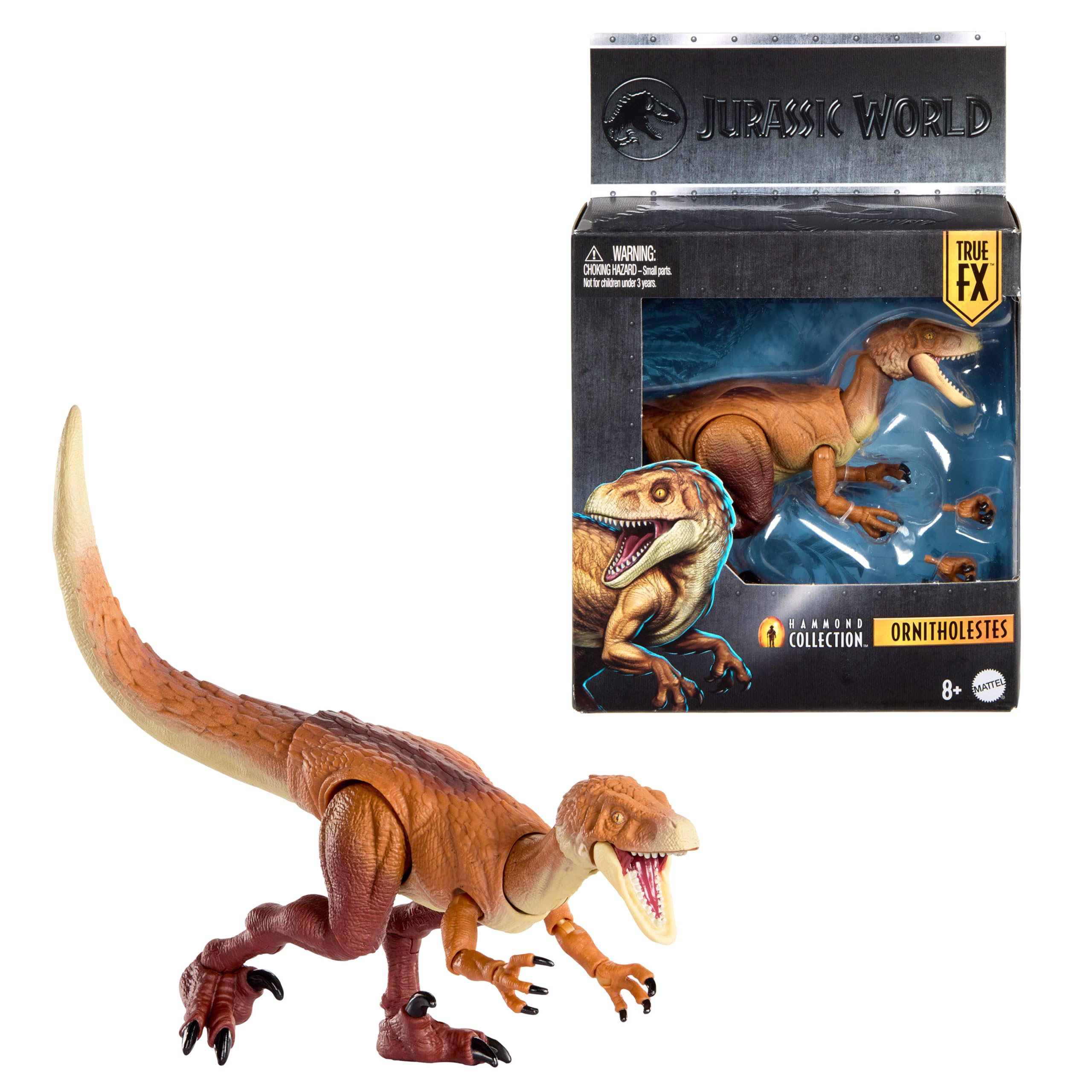 Mattel Jurassic World Hammond Collection Dinosaurier Actionfigur Ornitholestes, Premium-Design mit realistischen Augen, 18 Gelenken und zusätzlichen Krallen, JKM91, [Mehrfarbig]