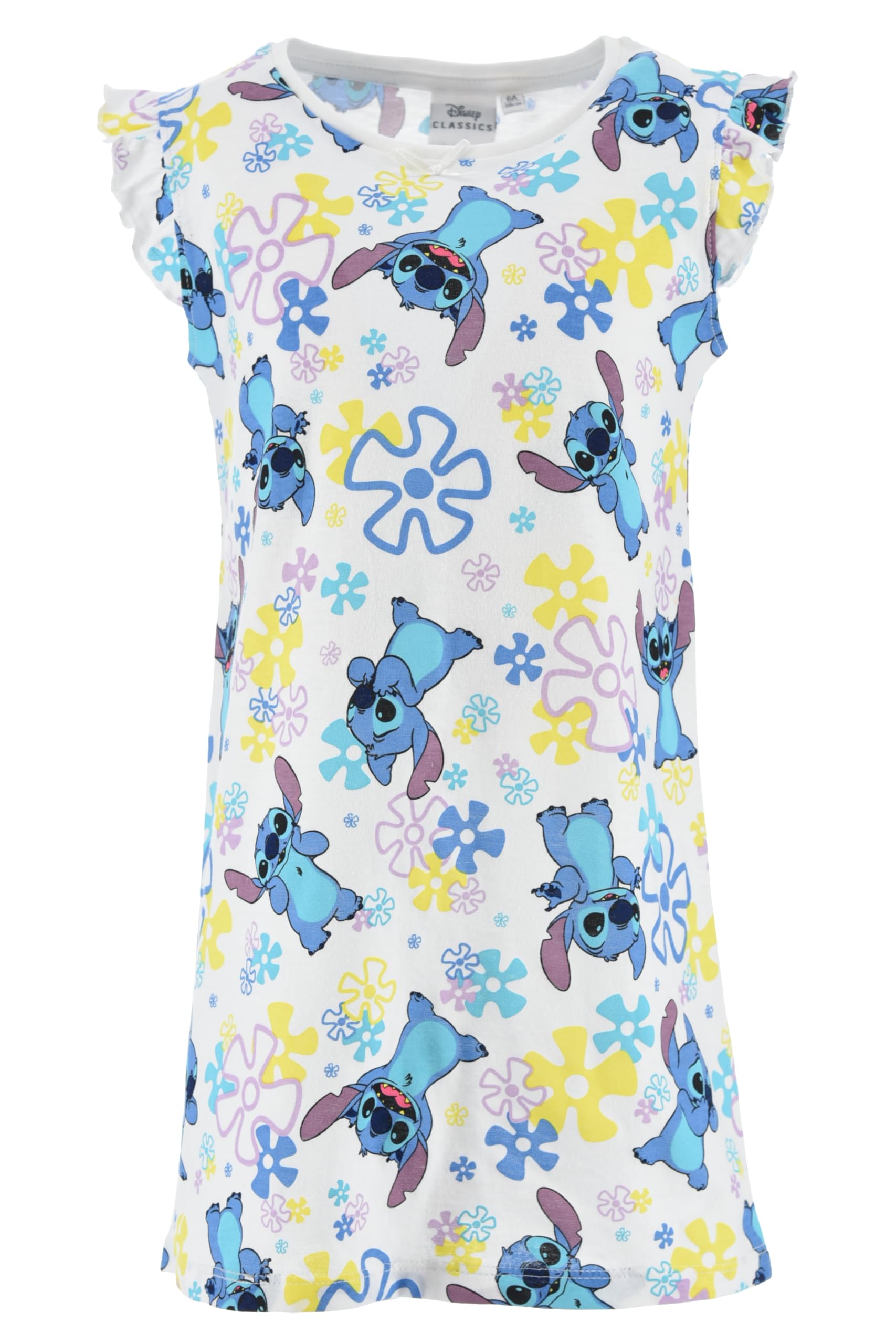Disney Stitch Vestido para Niñas, Vestido Manga Corta para Niñas, Diseño Tropical Stitch Vestido, Regalo para Niñas, Tallas 6 a 12 Años