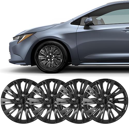 Miniatura 2 de Juego de 4 tapacubos de repuesto para Toyota  Cubierta de anillo Nardo negro y plateado, tapas de cubo de rueda de automóvil, fáciles de instalar,