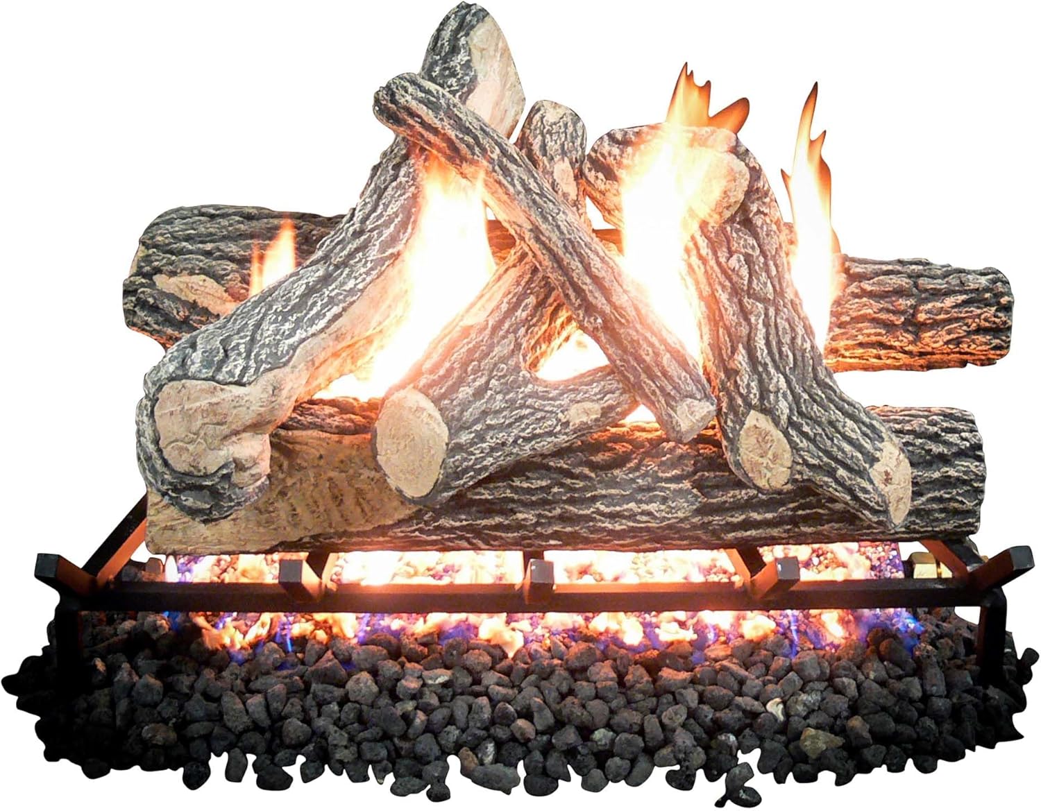 Premium Gas Logs - for Vented Fireplaces, Natural Gas or Liquid Propane - Great Oak Design (Logs Only, 18")