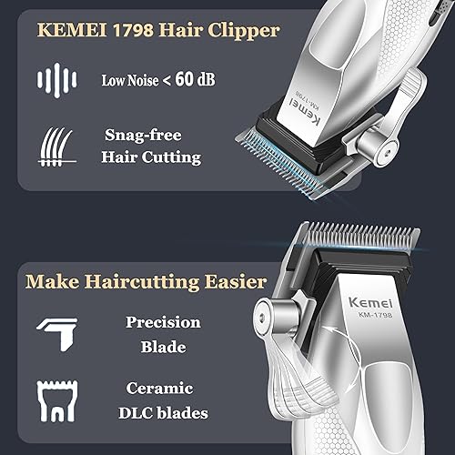 Miniatura 2 de KEMEI 1798 - Cortadora de pelo profesional para hombres, 9100 RPM inalámbrica, con cuerpo de metal, recortadora de pelo de 3000 mAh con pantalla