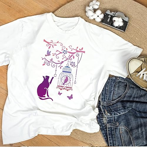 Miniatura 7 de FINGERINSPIRE Plantilla de pintura de gato de 8.3 x 11.7 pulgadas, plantilla de dibujo reutilizable para gatos y pájaros, arte de bricolaje, flores,