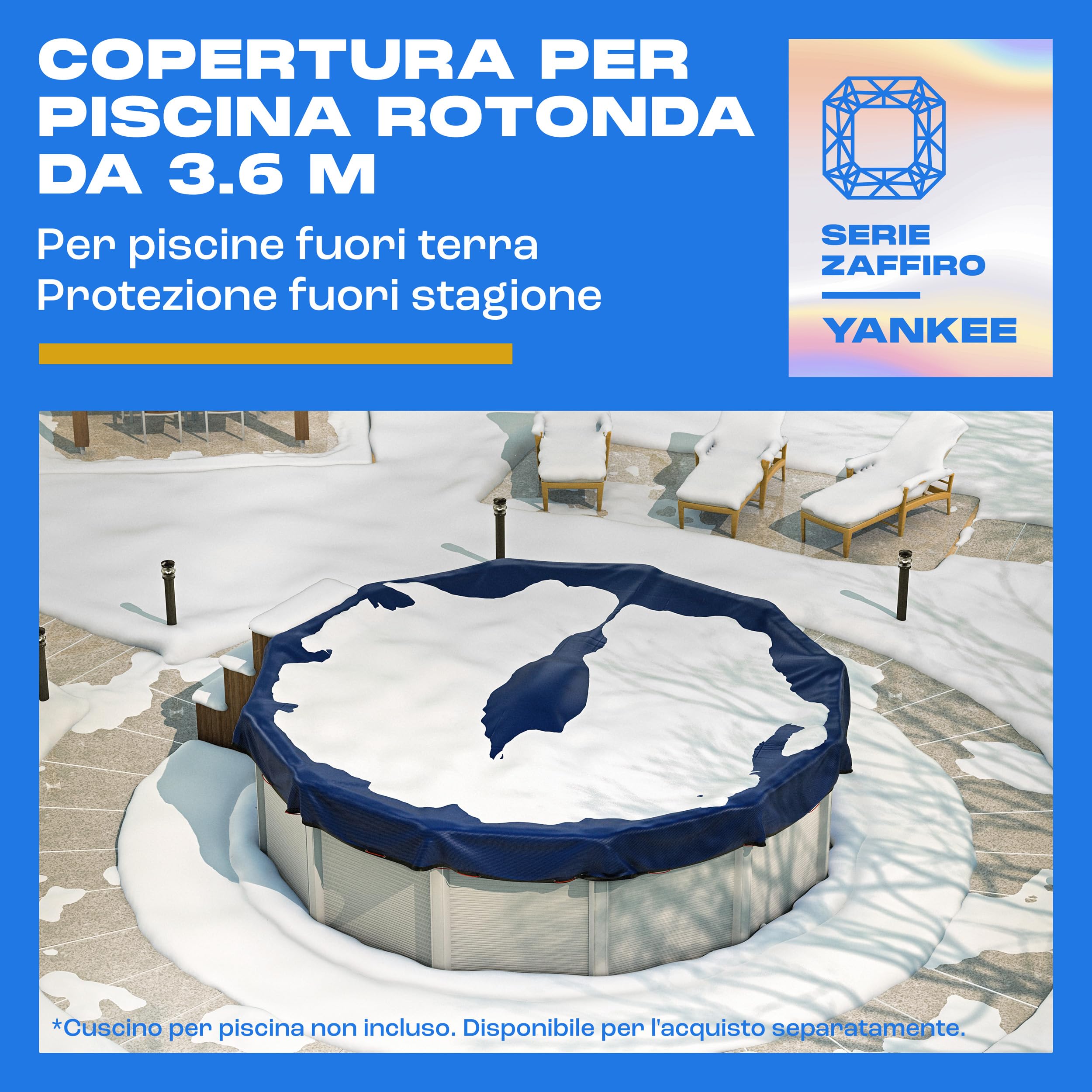 Telone Copertura Per Piscina Rotonda Ø 420 Cm - Adatto Per Piscina Ø 360 Cm, HDPE 140 G/m², Blu/Verde, Con Fissaggi
