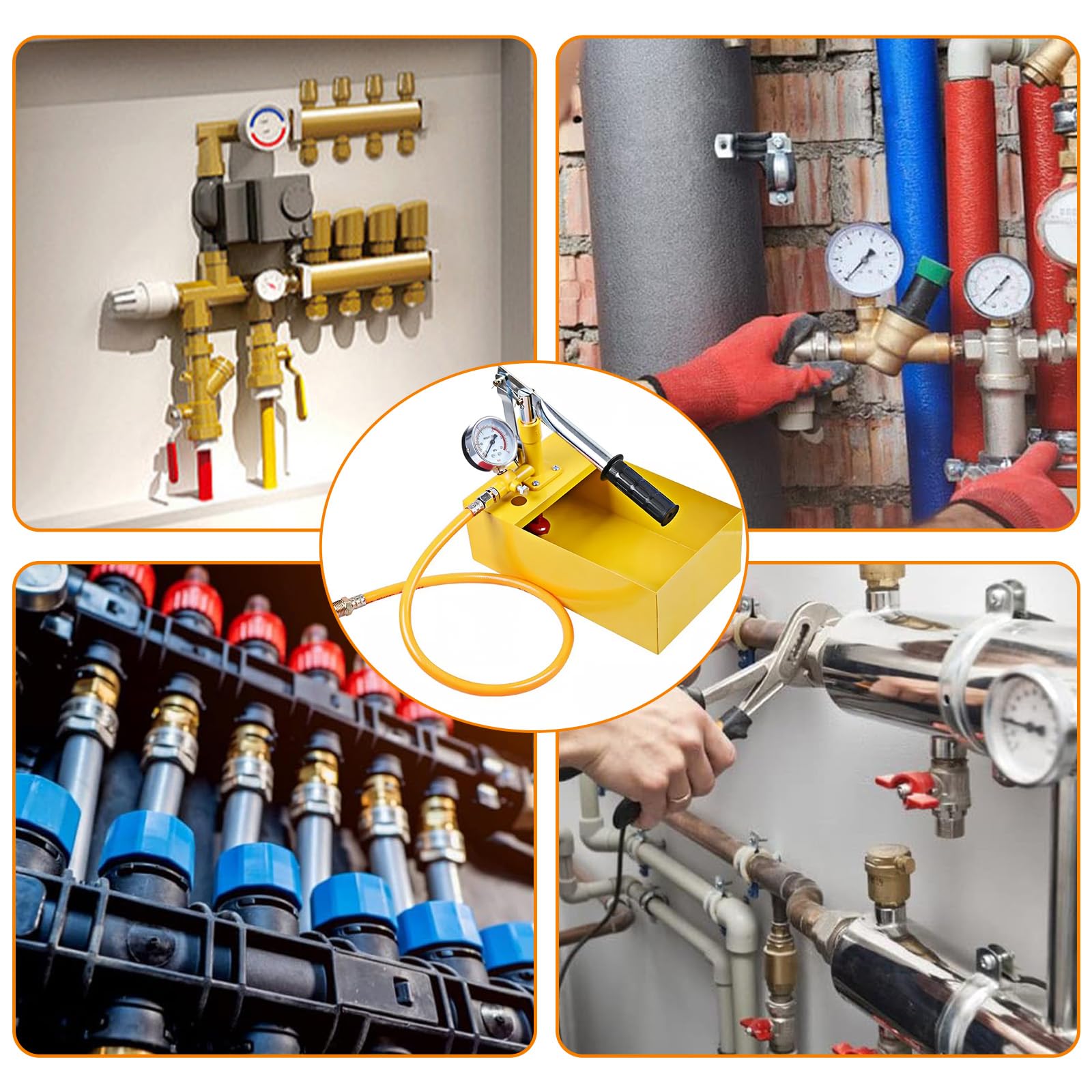 5 Litri 0-25 Bar Pompa Prova Pressione Manuale con Tubo Metro 1, 25KG Strumento Testaggio Idraulica per Tubazioni, Tester Pressione Acqua per Recipienti Pressione, Via Navigabile, Valvole(Giallo)