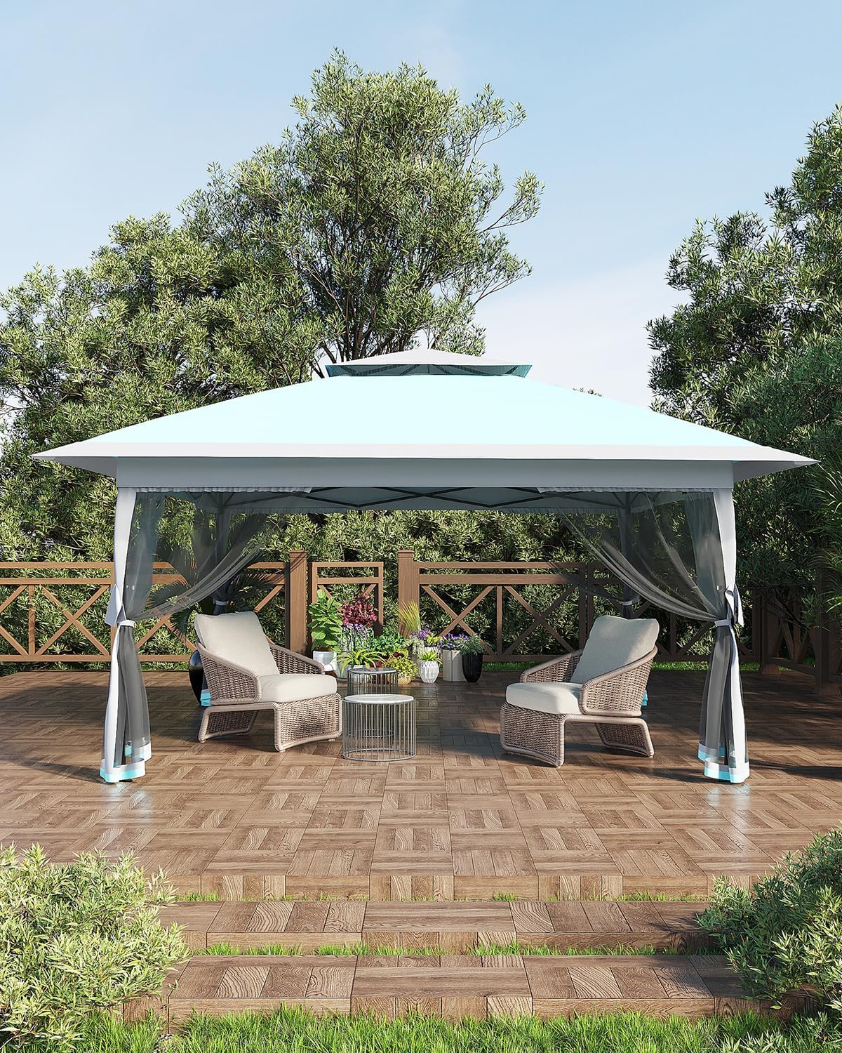13x13FT Pop Up Gazebo, Adjustable Height Canopy Tent with Mosquito Netting & 4 Mesh Walls & Carry Bag, Pop Up Party Tent Canopy, Waterproof Marquee Party Tent, Easy Setup, for Garden Backyard
