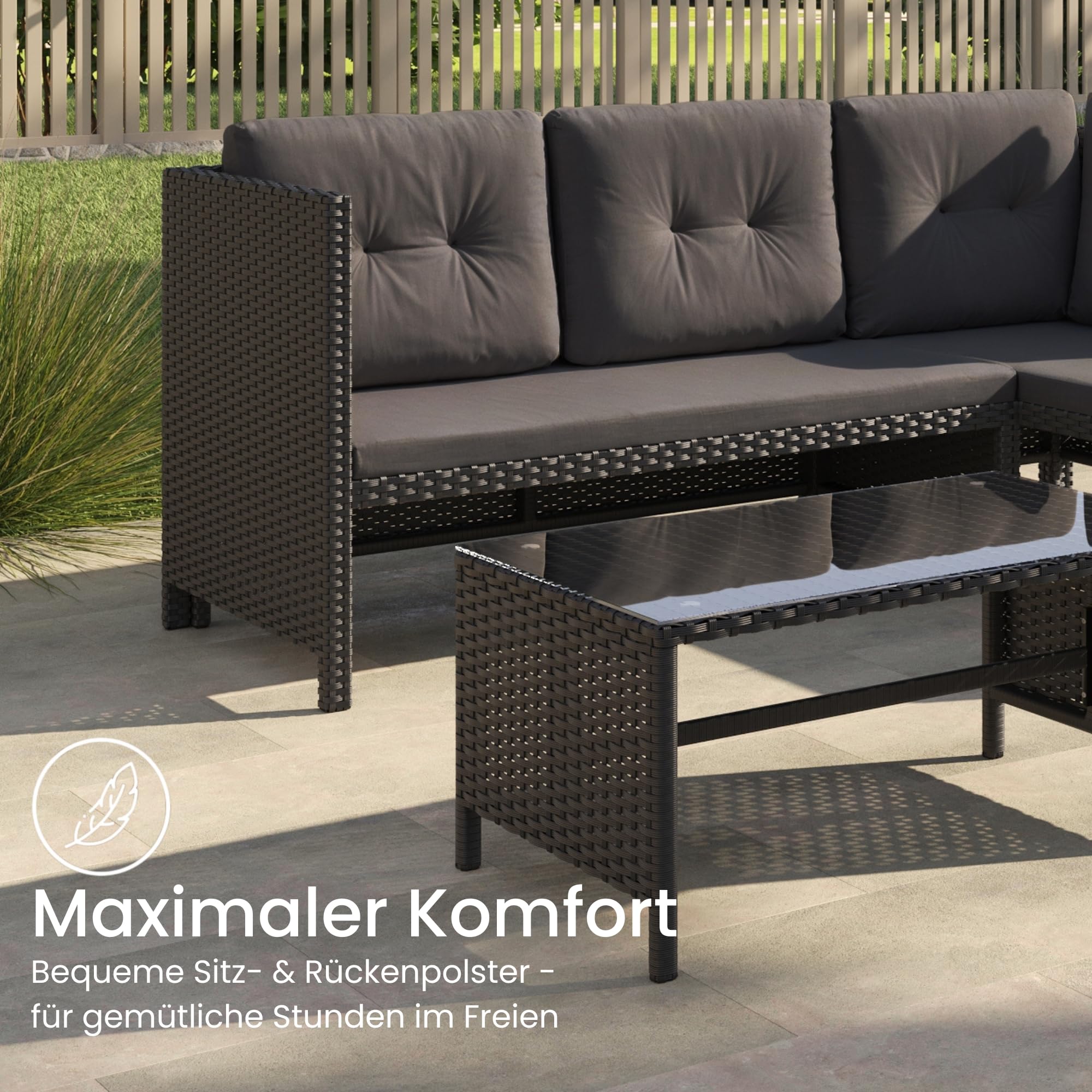 Home Collective Gartenmöbel Set Lounge Möbel Outdoor Sofa Gartenlounge Polyrattan | Mit Couchtisch & gemütlichen Polstern | Für Terrasse, Balkon oder Garten | 180x120x63,5 cm (BxTxH) | Schwarz