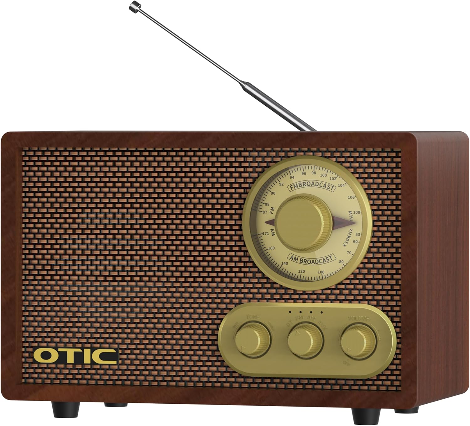 OTIC Retro Wood Bluetooth Radio with Built-in Speakers, AM/FM Radio with Elegant & Vintage Design, Bass & Treble Control, Wireless Streaming, Home Decor Gift for Office, Kitchen