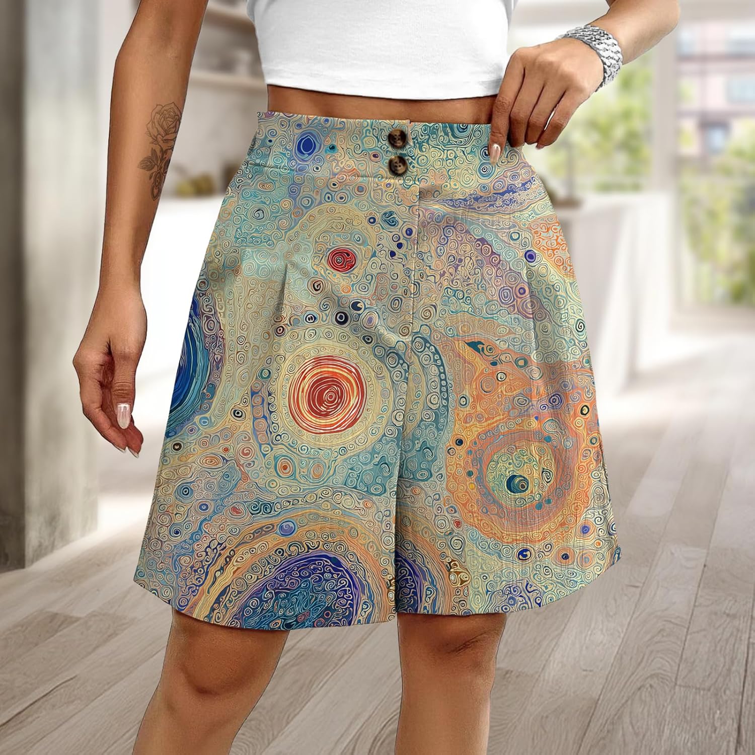 Womens Plus Shorts High Waisted Pleated Button Athletic Shorts for Women Wide Leg Summer Pants Dressy Beachwear - Image 2