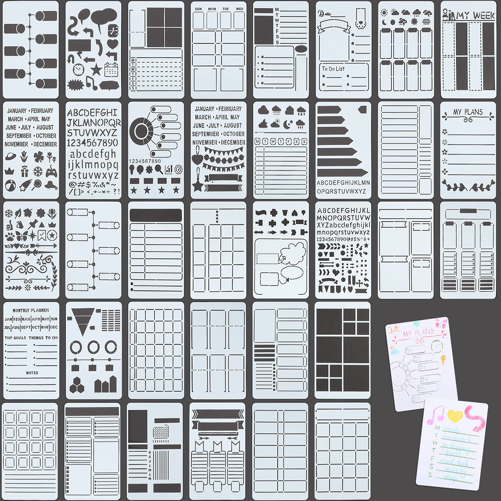 Buy 36 Pieces Journal Stencils Plastic Planner Stencils Productivity