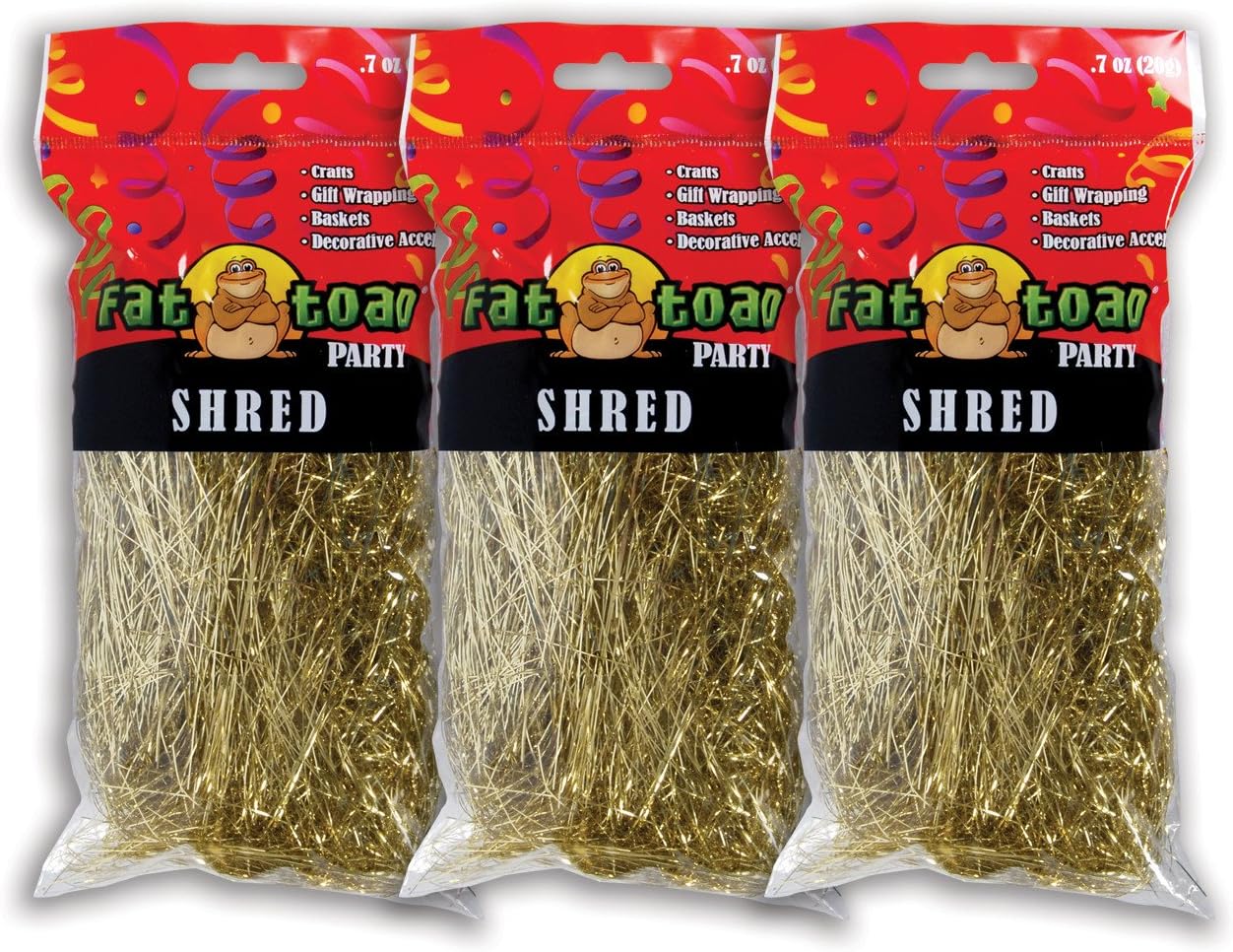 Gold Fine Shred for Gift Wrapping & Basket Filling, 0.7 Ounces, 3 Pack, Fat Toad