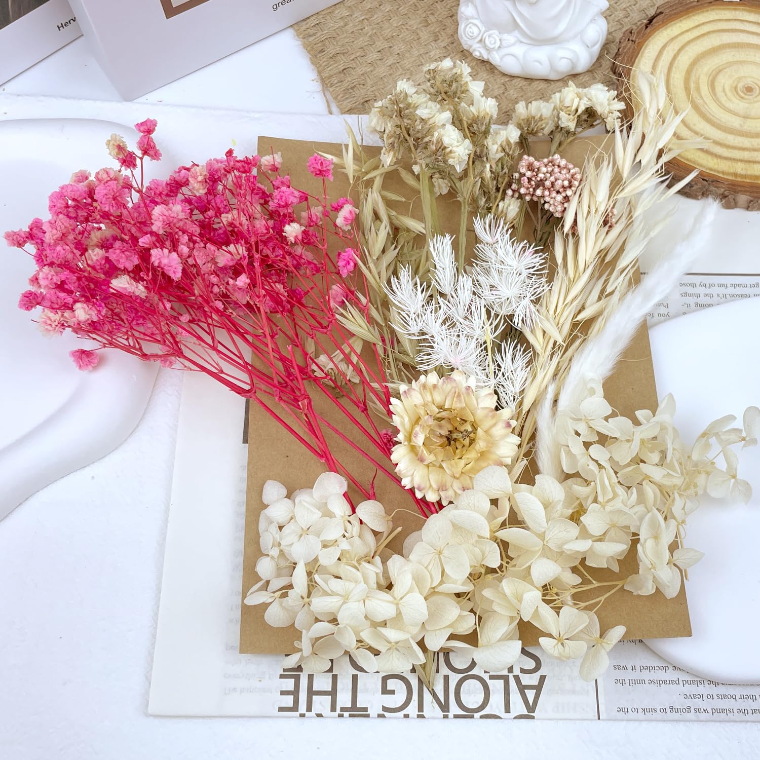 Dried & Pressed Flowers - Crafts for DIY Arts Resin, Scrapbooking, Jewelry Making & Floral Decorations (Pink & White) - Image 3
