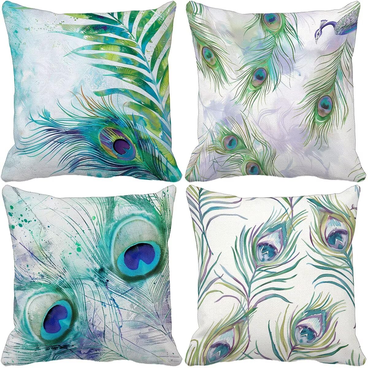 Pokrowce na poduszki zewnętrzne wodoodporne 70 x 70 cm zestaw 4 turkusowy wodoodporny lniany pokrowiec na poduszkę na zewnątrz pióro dekoracyjne poduszki na sofę na patio ogród wiosna lato dekoracja