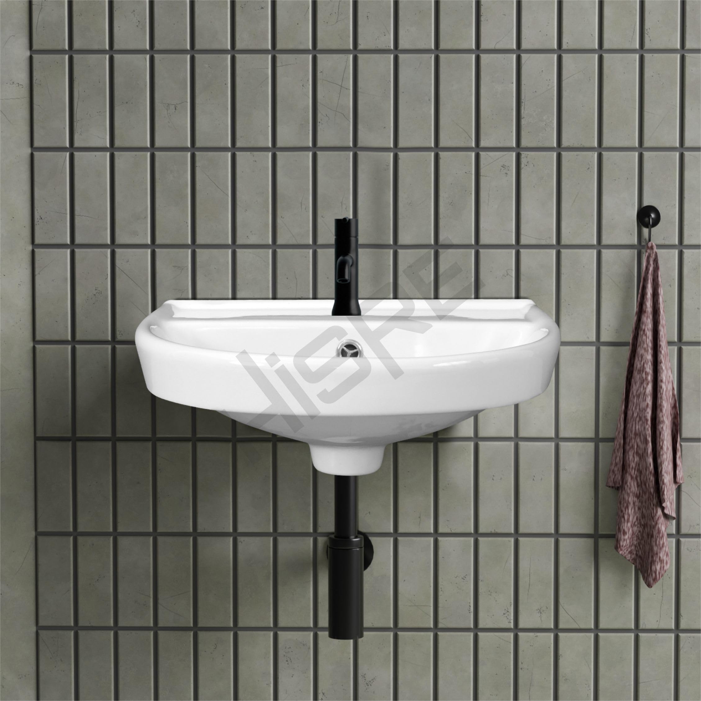 HISRE Wall Mount Wash Basin 18"x14"x6" | Glossy White Ceramic Sink | Modern Rectangular Bathroom Basin for Home, Office and Hotels, photo 4 of 5