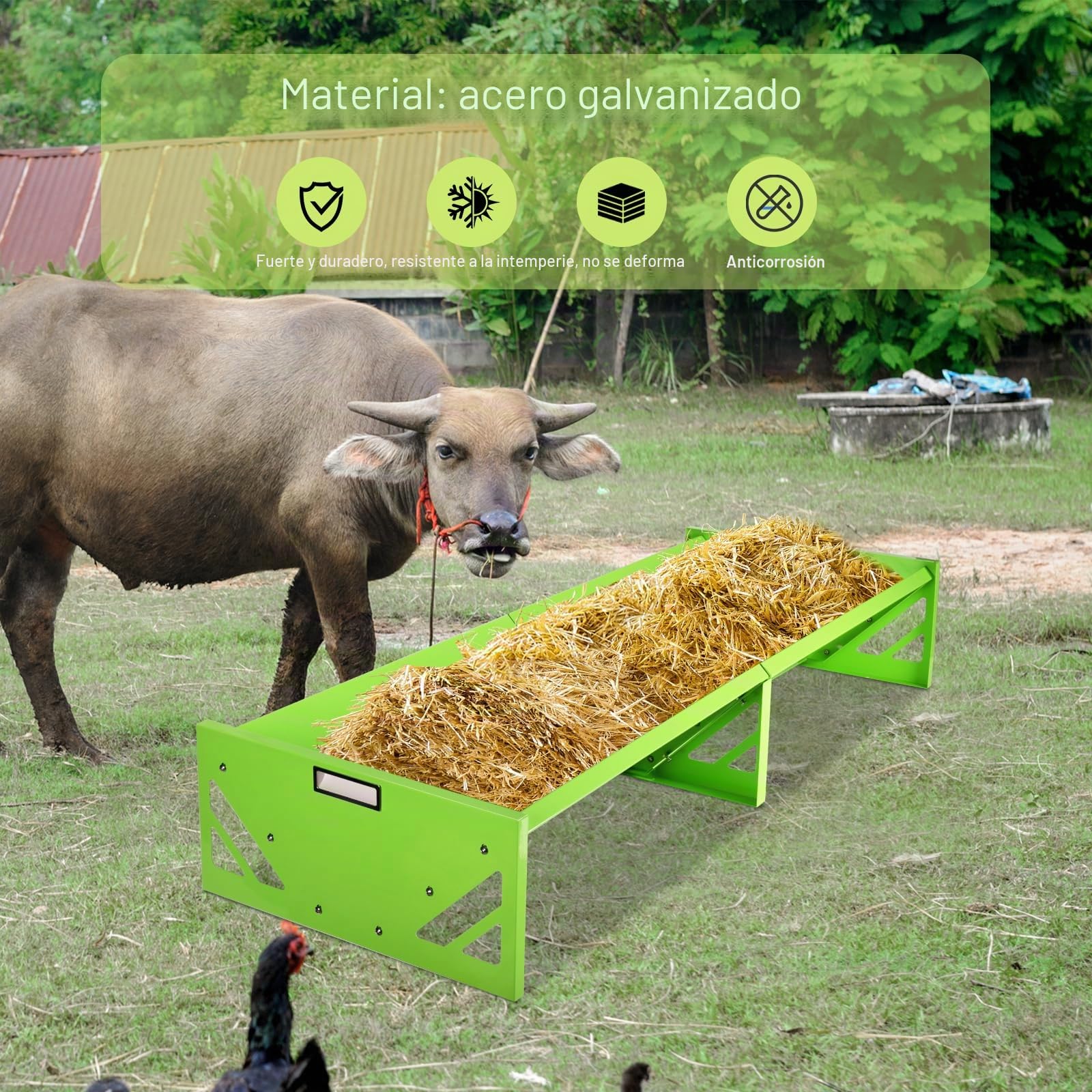 Comedero para Cabras 138 Cm Comedero para Ganado Comedero de Gran Capacidad Comedero MetáLico Comedero Resistente para Caballos Comedero para Ganado Vacuno, Vacas, Caballos, Ovejas, Cabras y Terneros