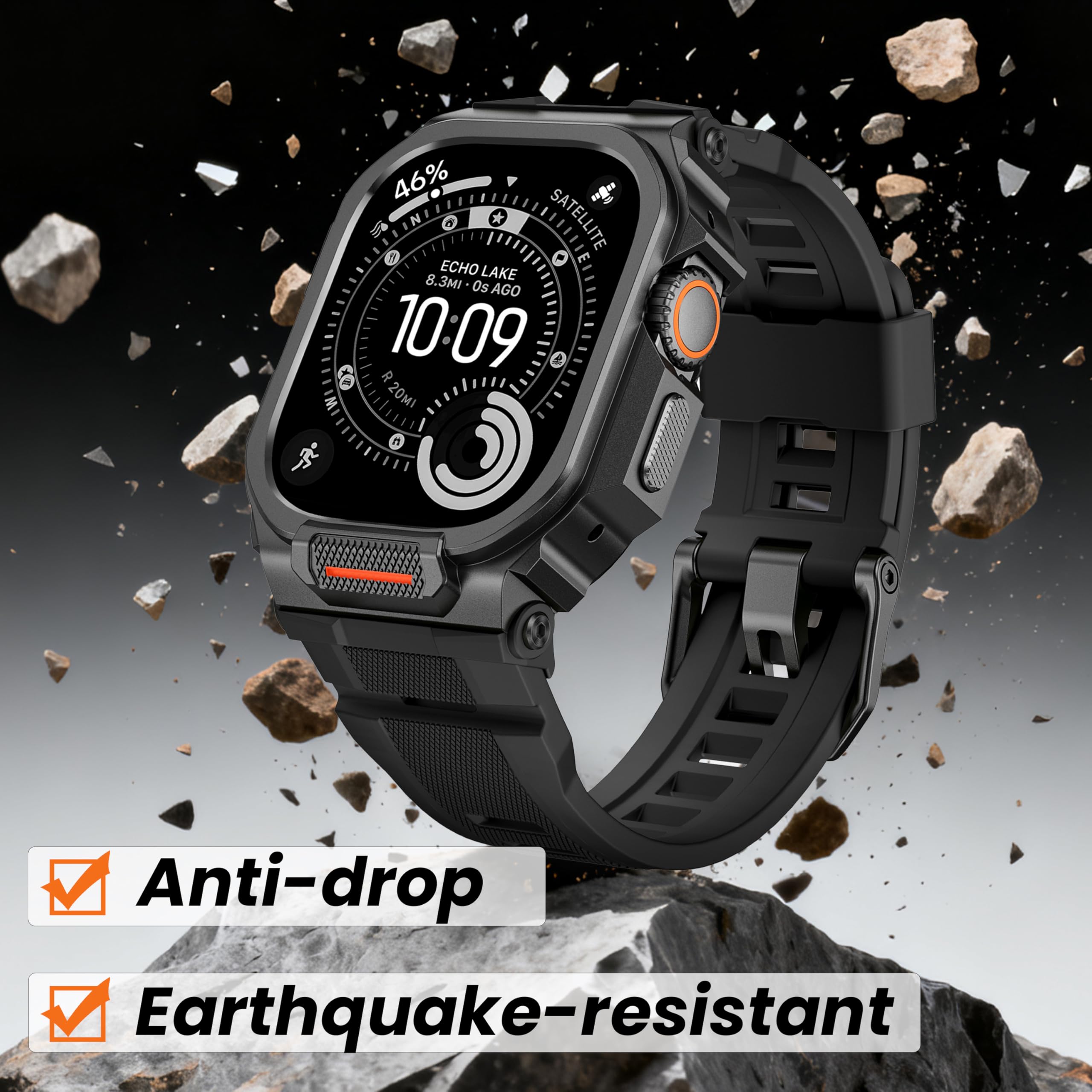 Funda de metal compatible con Apple Watch Ultra 3/2/1 pulsera de 49 mm, diseño integrado con correa deportiva de silicona, carcasa protectora resistente a los golpes para iWatch