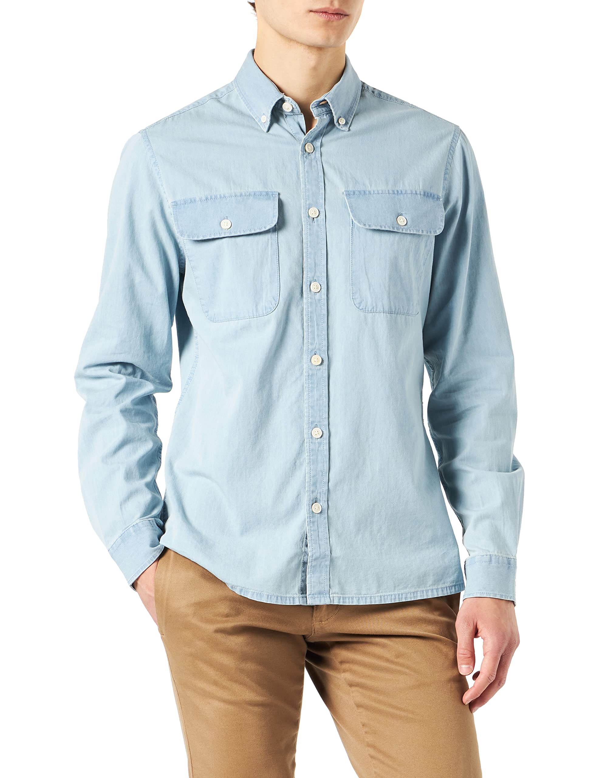 Springfield Men's Camisa Manga Larga Denim Formal Shirt