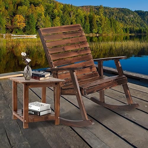 Mecedora de madera para exteriores, mecedora de porche de madera rústica con respaldo alto para interiores, patio trasero, patio, natural