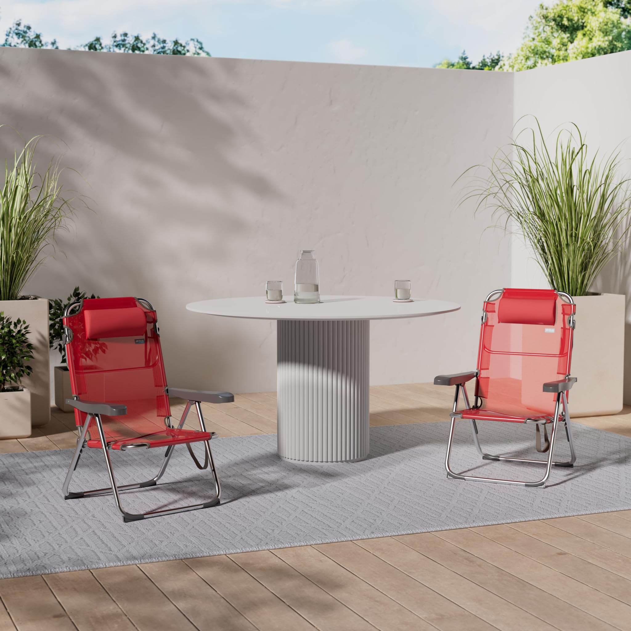 AKTIVE 62265 - Pack de 2 Chaises Hautes Pliantes avec Coussin pour la Plage, Le Jardin, la Terrasse ou Le Camping, Dimensions 48X60X90cm, Accoudoirs Durables et Ergonomiques
